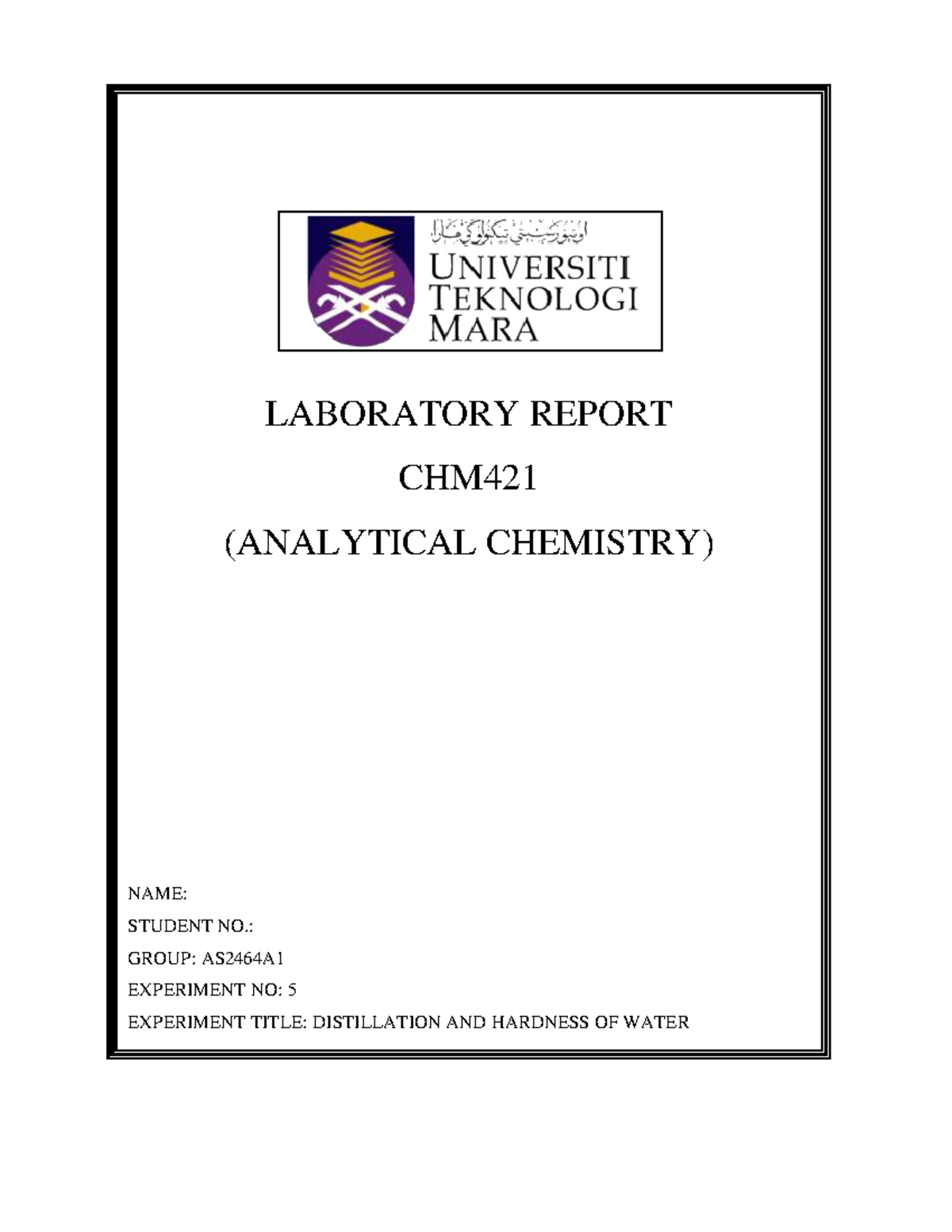 lab report experiment 5 chm421