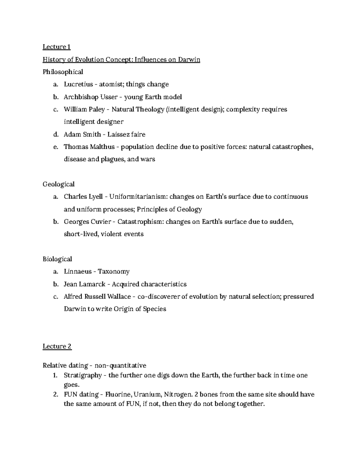 ANTH 1101 final notes - Lecture 1 History of Evolution Concept ...