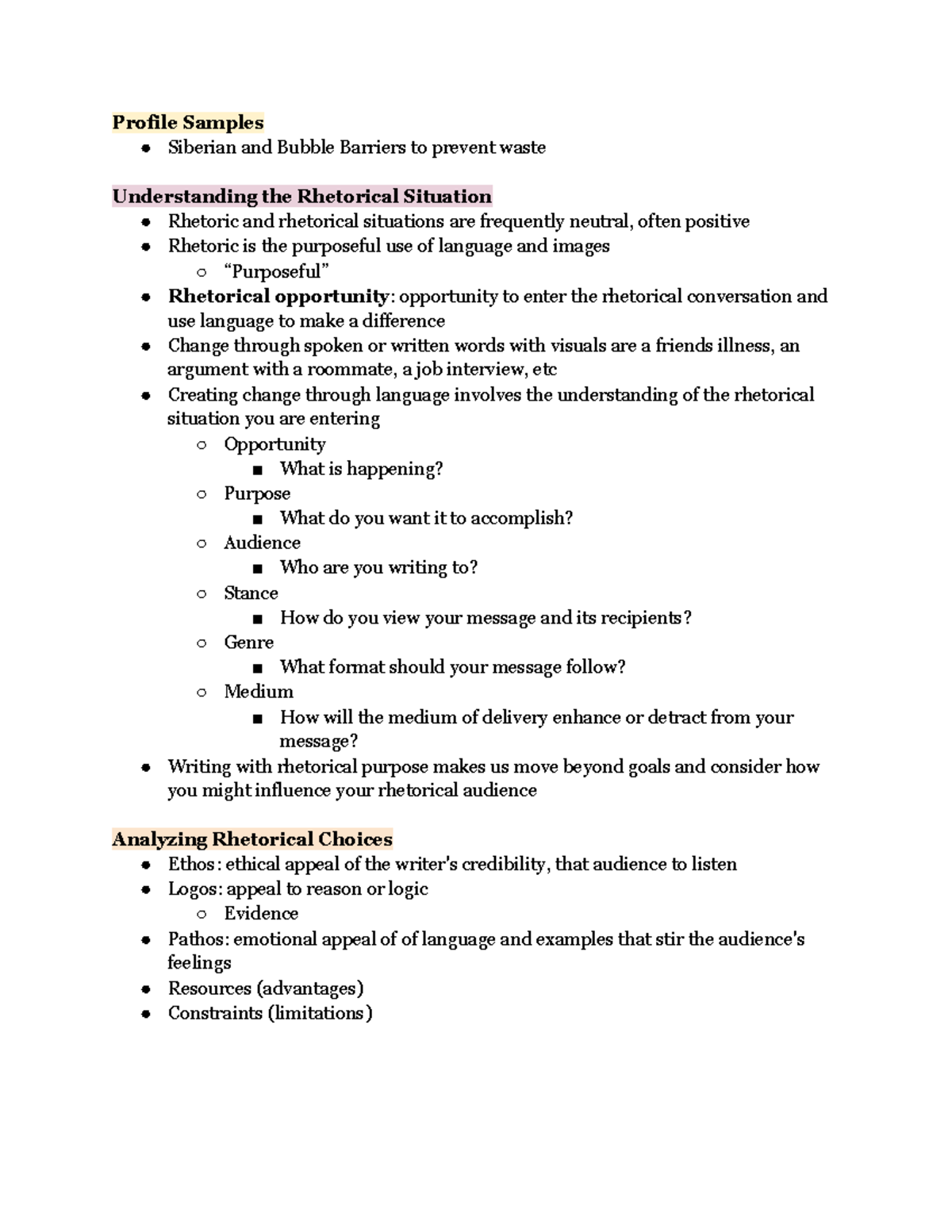 Engl1 - Rhetoric Notes from Textbook - Profile Samples Siberian and ...