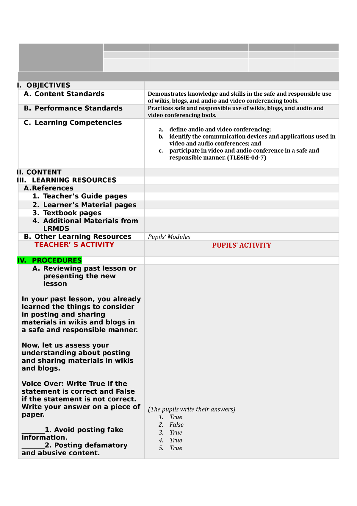 Healthy Eating Lesson Plans Learning A Detailed Plan In Tle 9 Bsed 