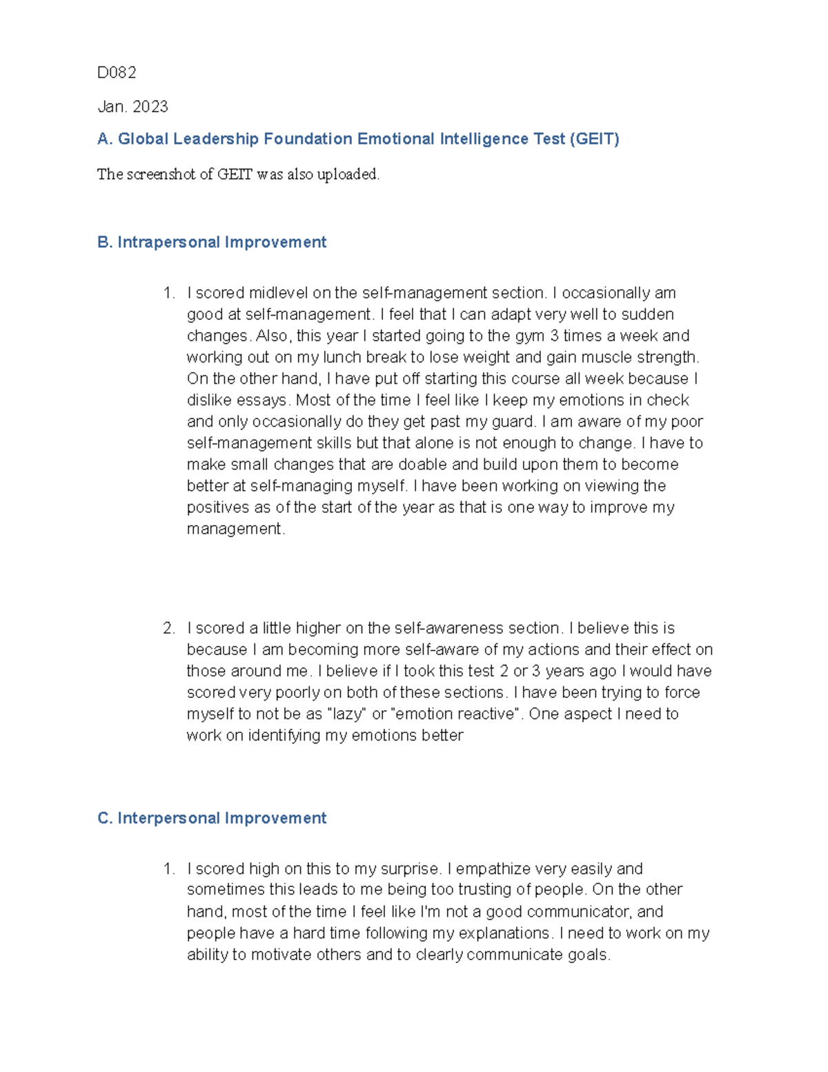 D082 Task 1 Final With Pass - D Jan. 2023 A. Global Leadership ...