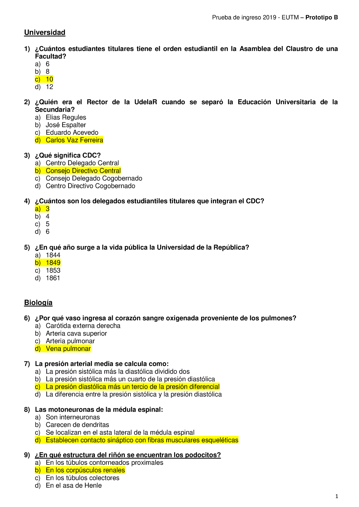 Prototipo B - Ejemplo De Prueba Ingreso - Universidad ¿Cuántos ...