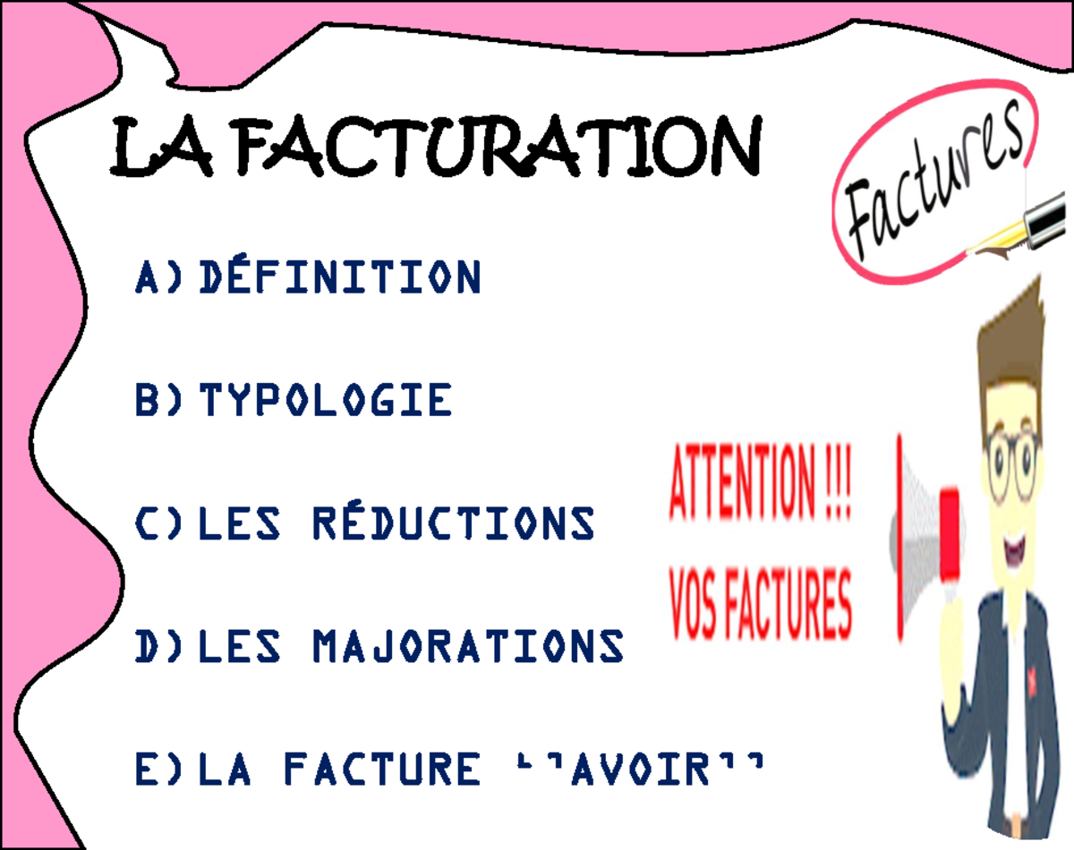 Facturation F - A) DÉFINITION B) TYPOLOGIE C) LES RÉDUCTIONS D) LES ...