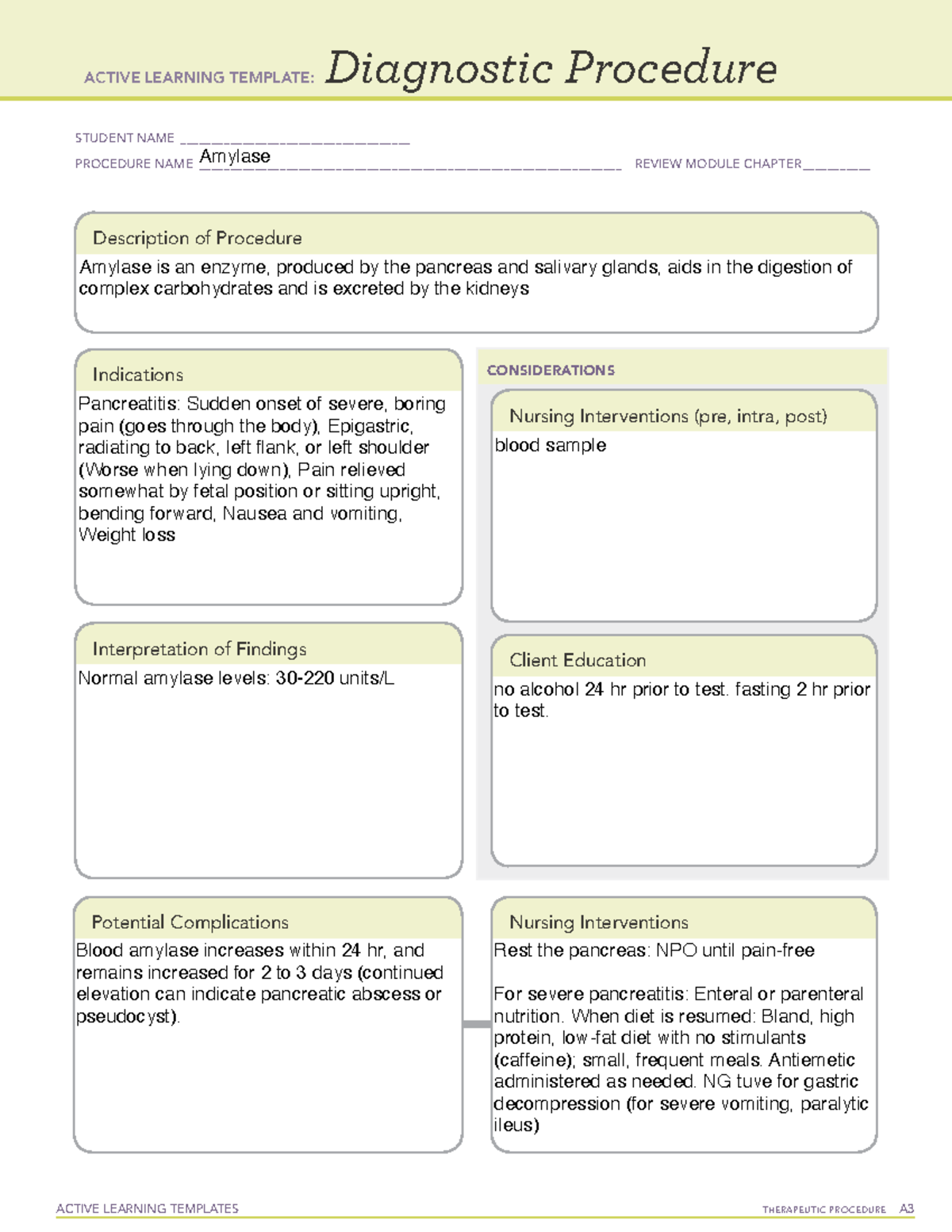 Amylase - Diagnostic Procedure - ACTIVE LEARNING TEMPLATES THERAPEUTIC ...