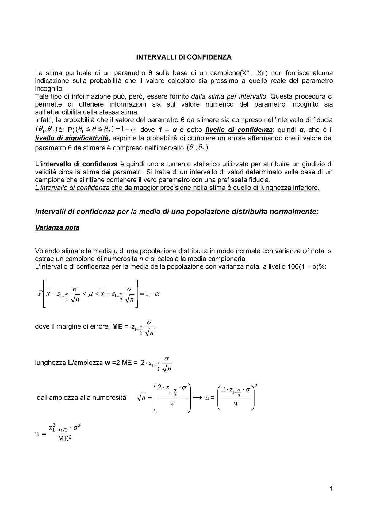 Statistica - Esercitazione Intervalli Di Confidenza Per La Media ...