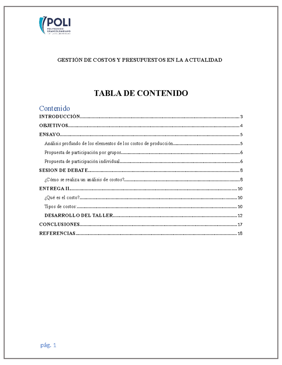 Gestión DE Costos Y Presupuestos EN LA Actualidad Entrega II - GESTIÓN ...