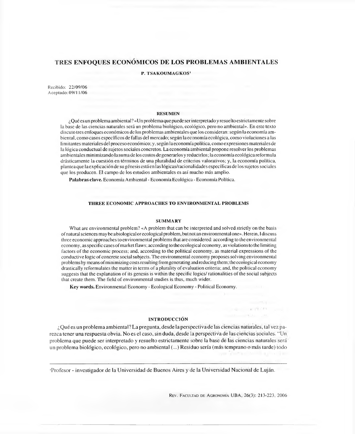 Enfoques económicos del cambio climático TRES EN FO Q U ES ECONOM ICO