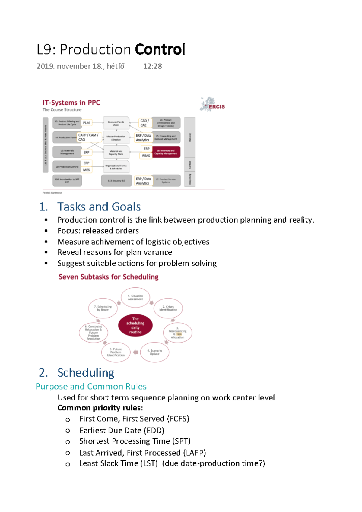L9 Production Control - Lecture notes and slides - 1. Tasks and Goals ...