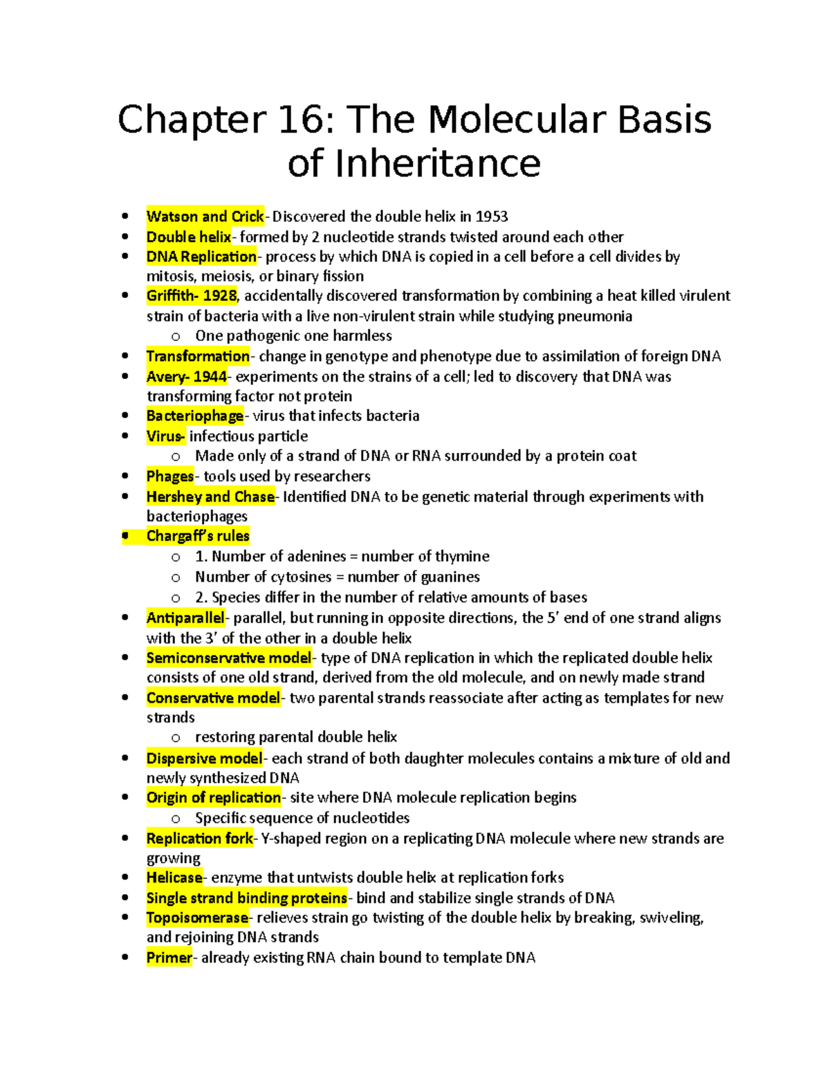 Chapter 16: The Molecular Basis Of Inheritance - Studocu