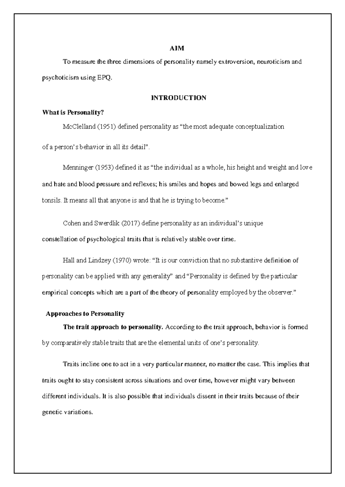 Eysenck Personality Questionnaire - AIM To measure the three dimensions ...