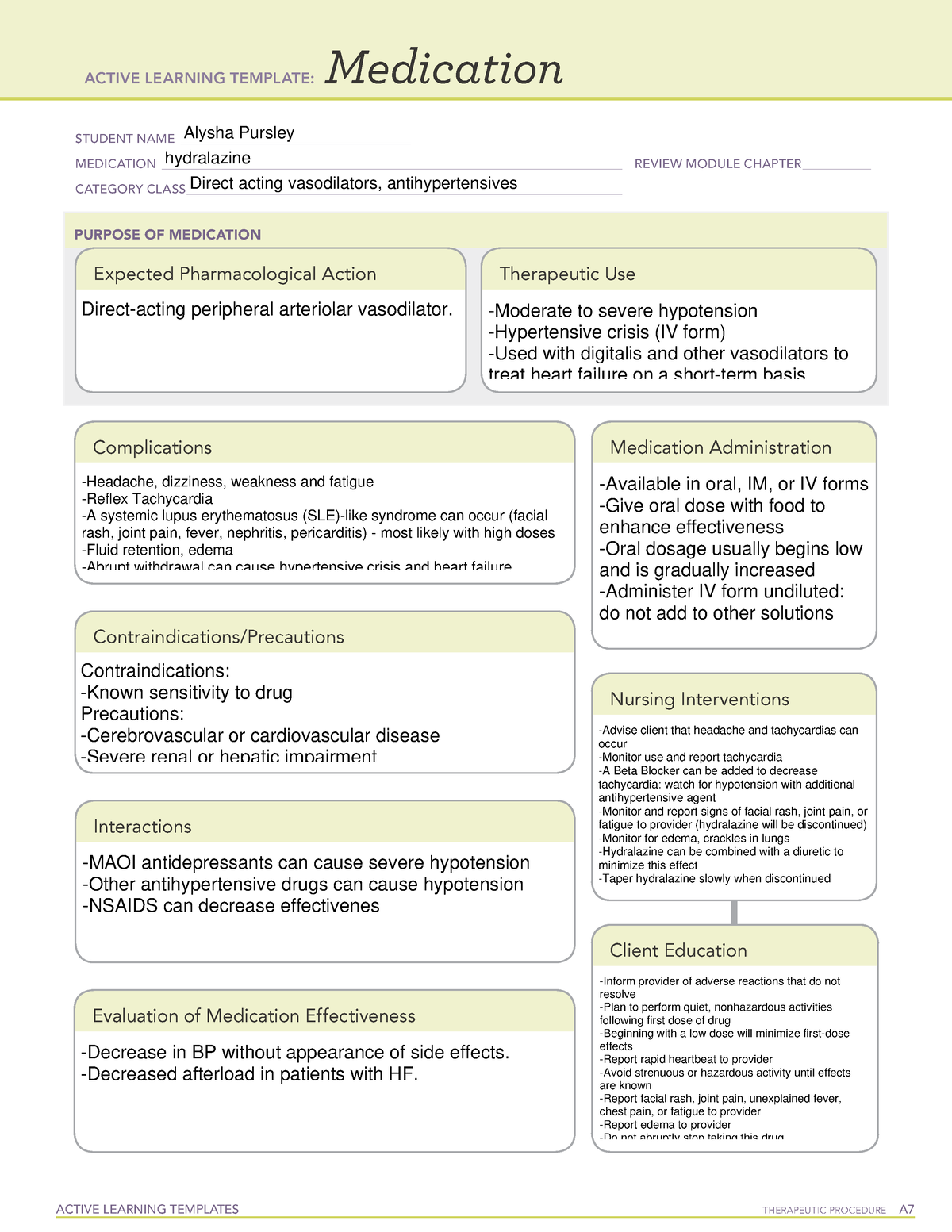 Cardiac Drugs-hydralazine - ACTIVE LEARNING TEMPLATES THERAPEUTIC ...
