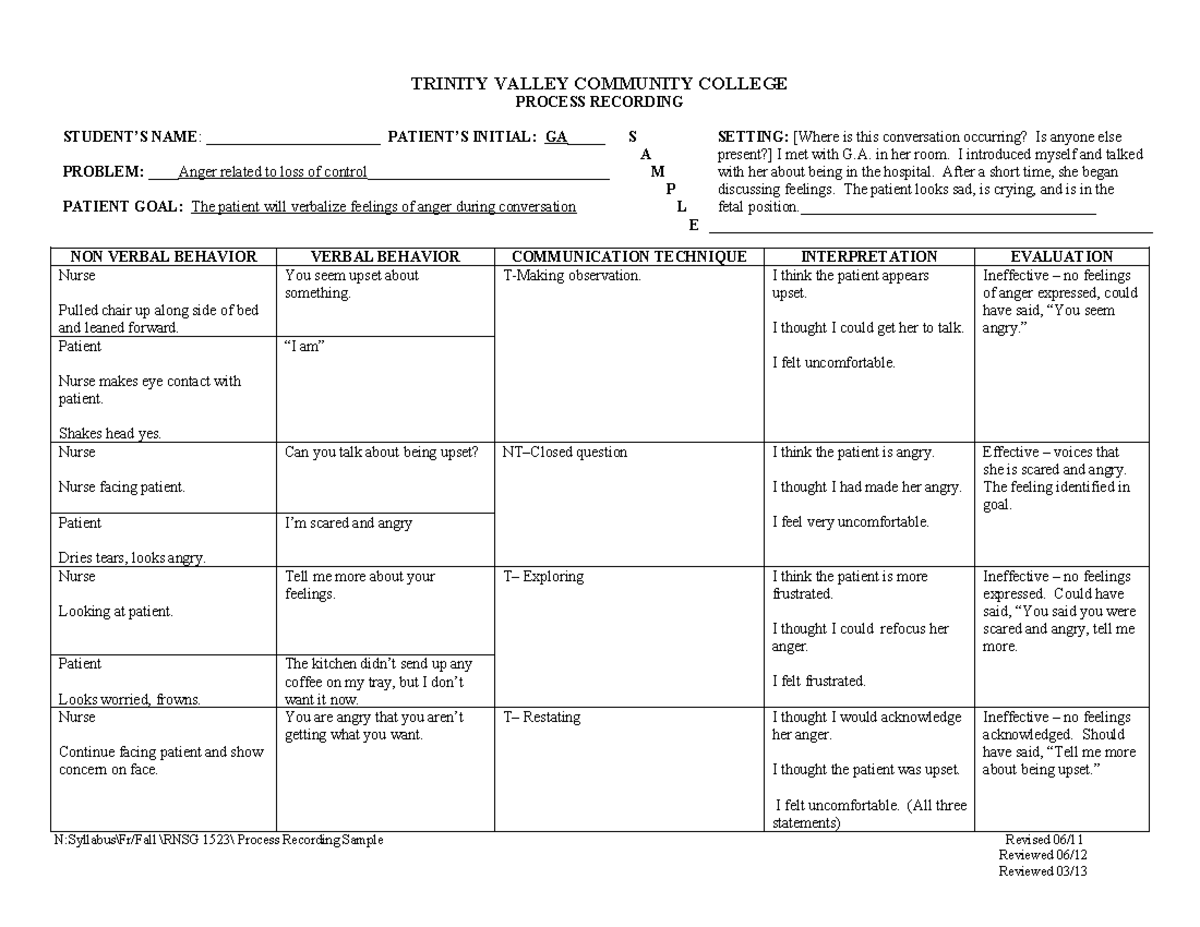 Process+Recording+Example+#2 - TRINITY VALLEY COMMUNITY COLLEGE PROCESS ...