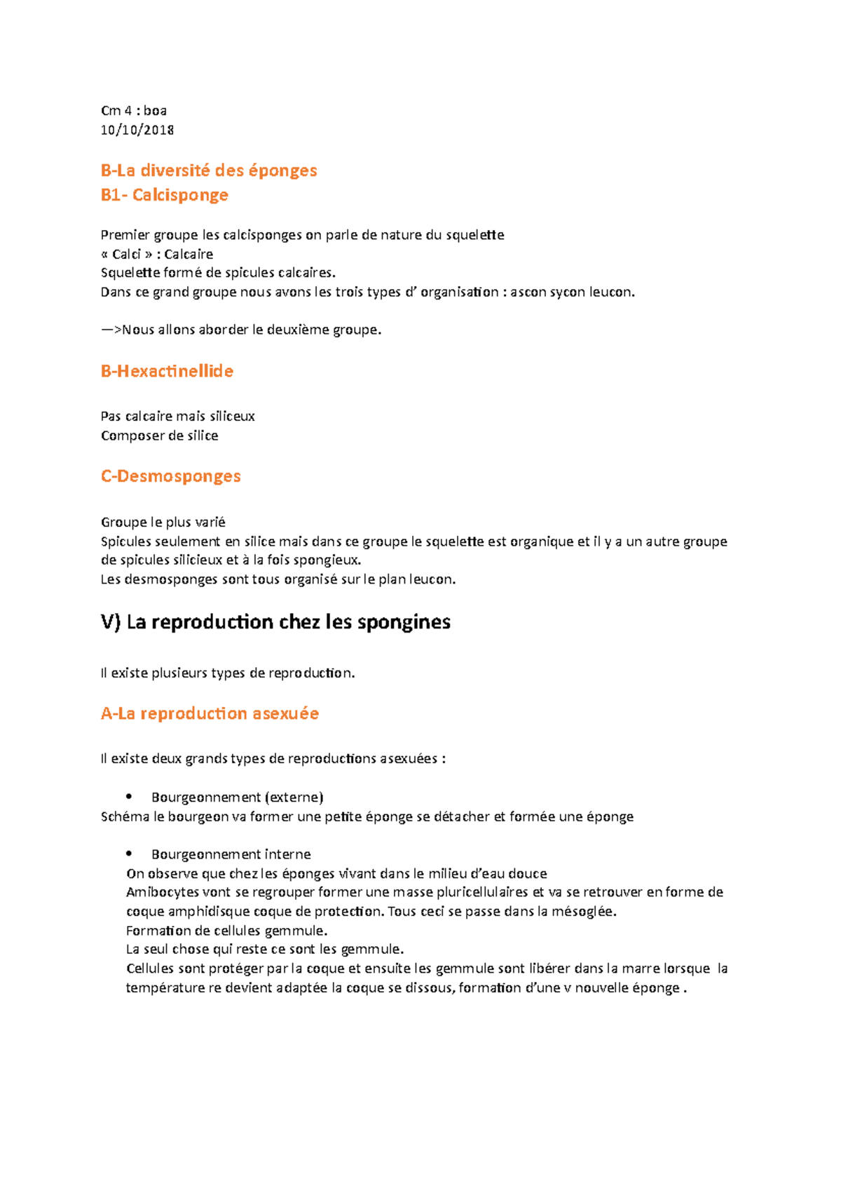 Cm4 boa - Notes de cours 4 - Cm 4 : boa 10/10/ B-La diversité des ...