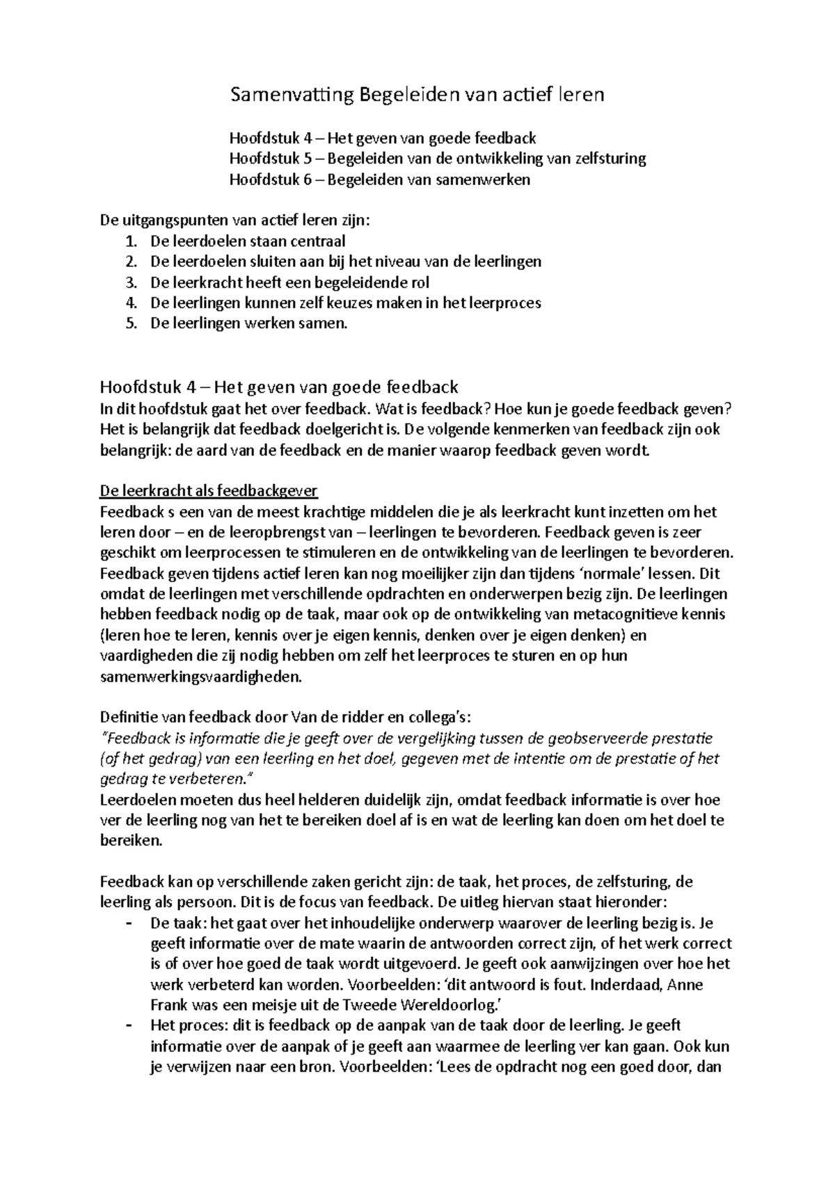 Samenvatting Begeleiden Van Actief Leren - Samenvatting Begeleiden Van ...