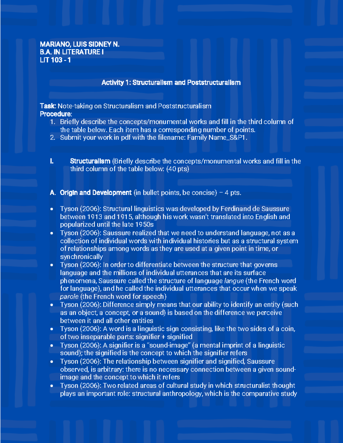 Structuralism and Poststructuralism MARIANO, LUIS SIDNEY N. B. IN