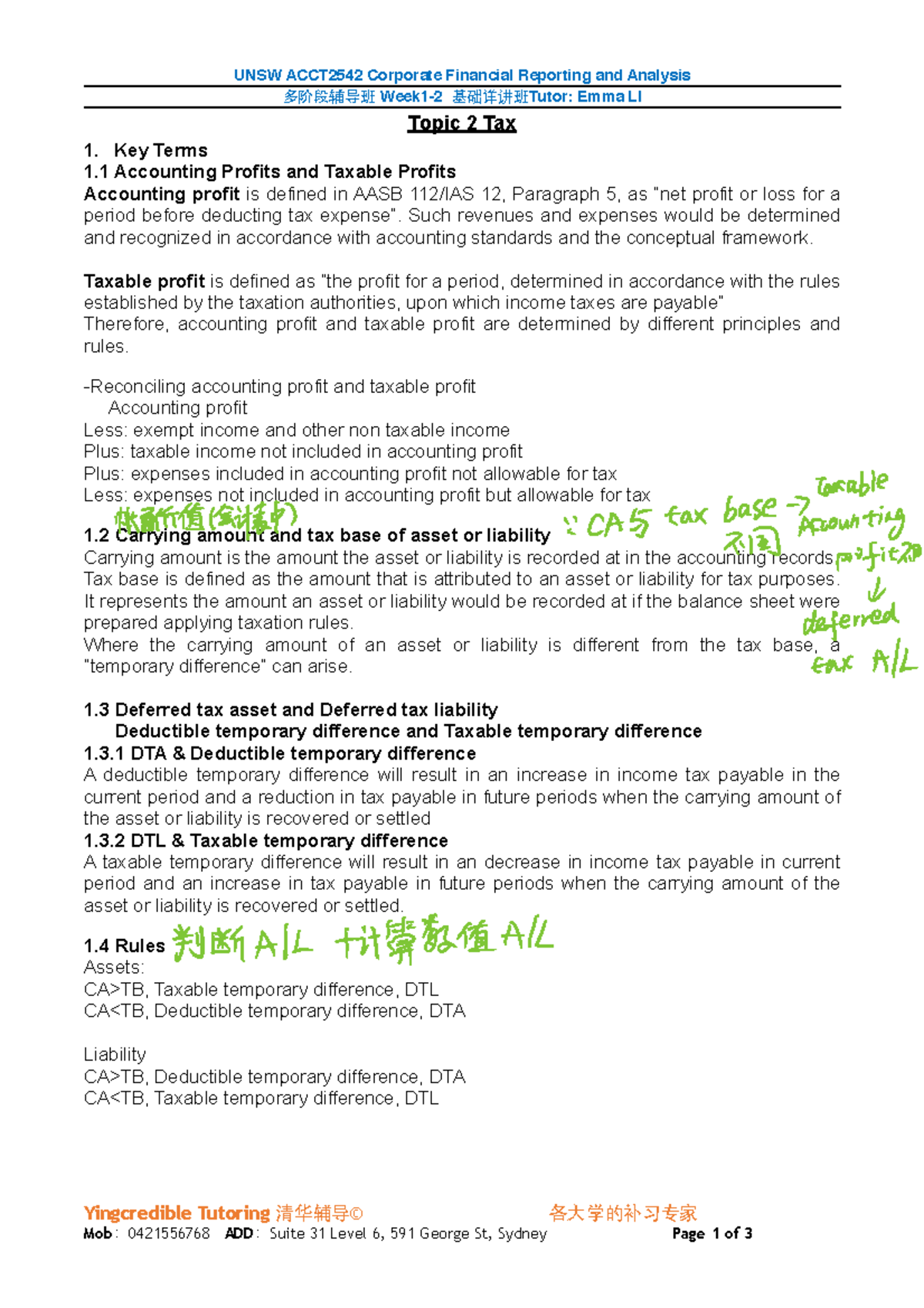 UNSW 2542 2020 June Week 1-2 - UNSW ACCT2542 Corporate Financial ...