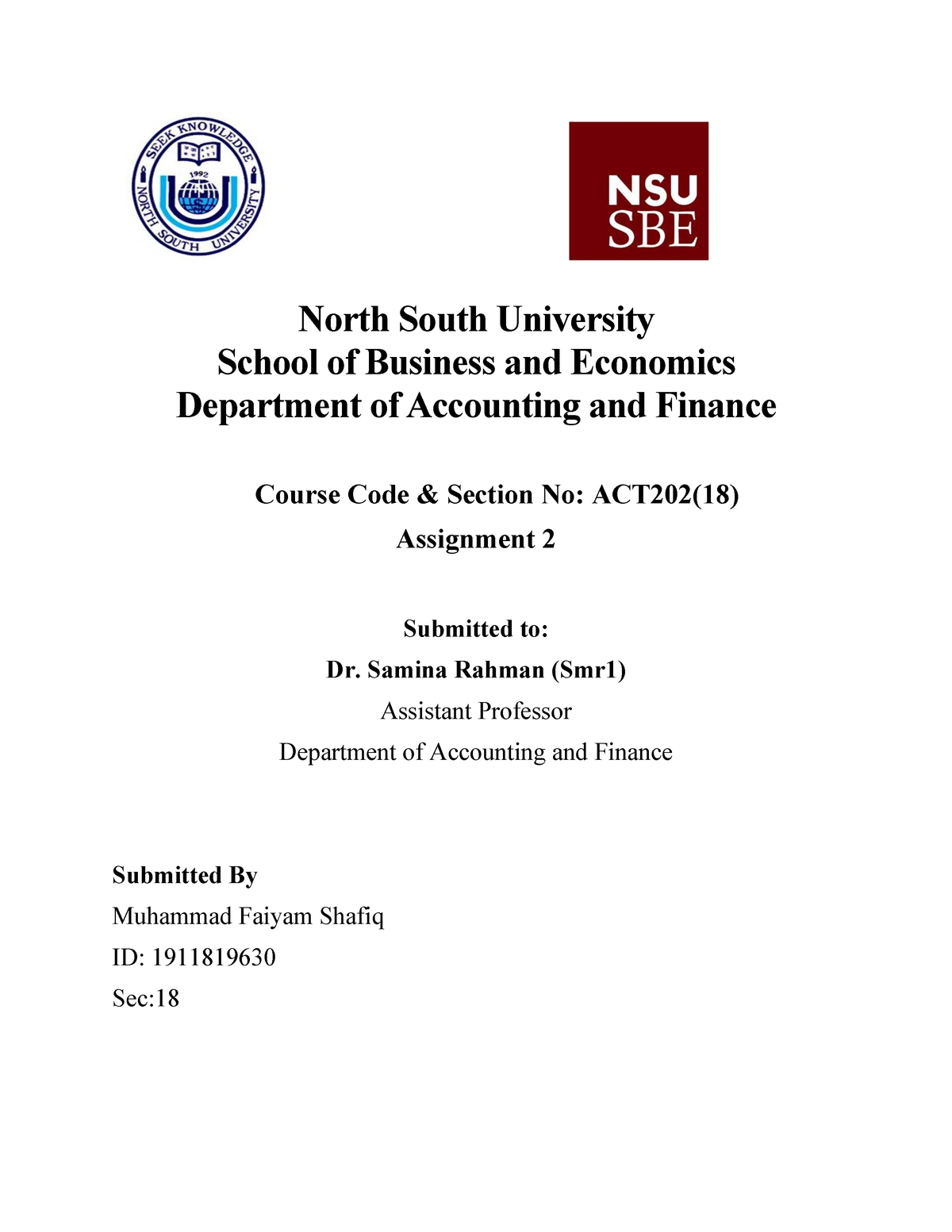 assignment cover page nsu