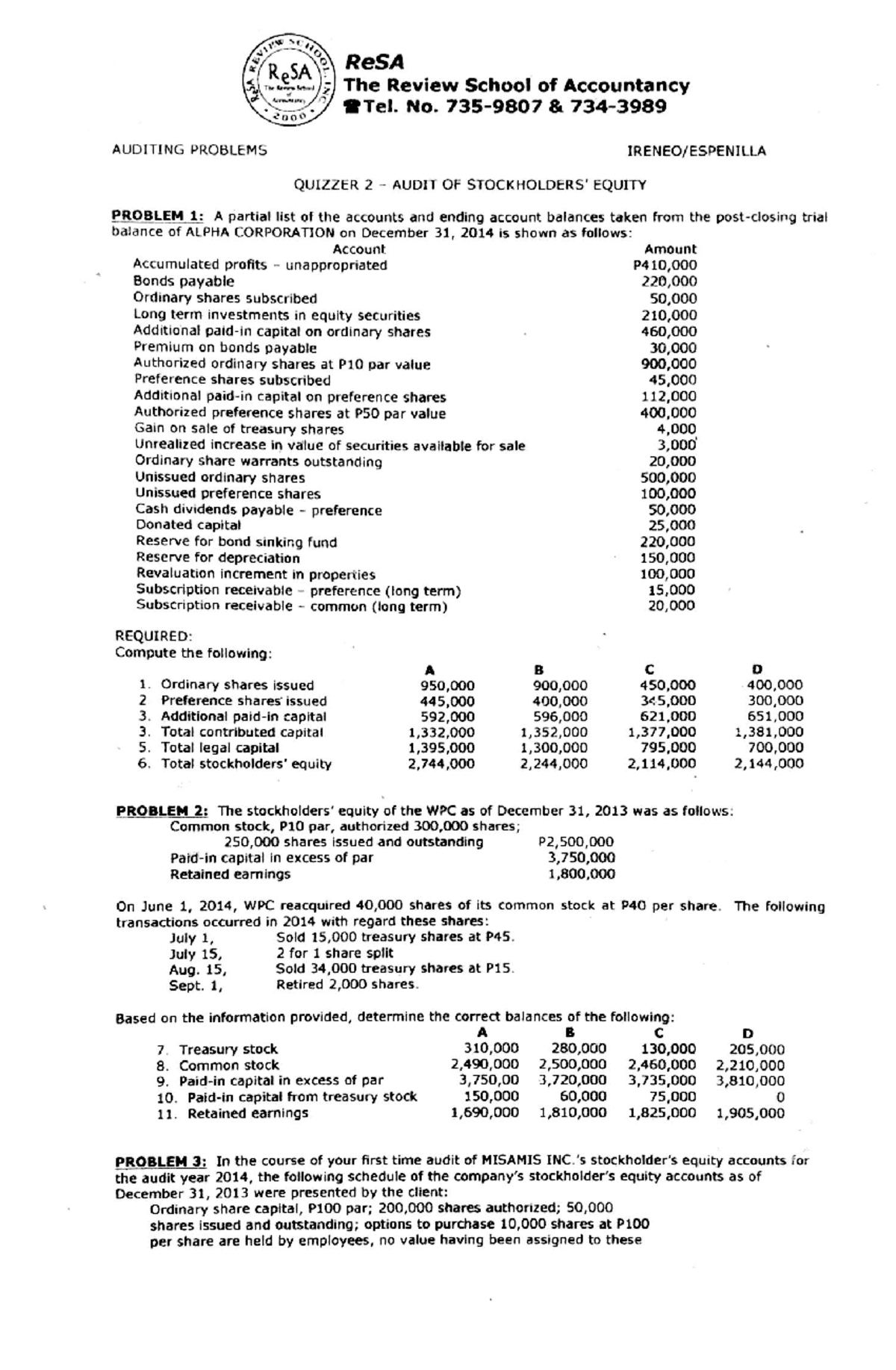 RESA APQ2 - Audit Of SHE - Applied Auditing - Studocu