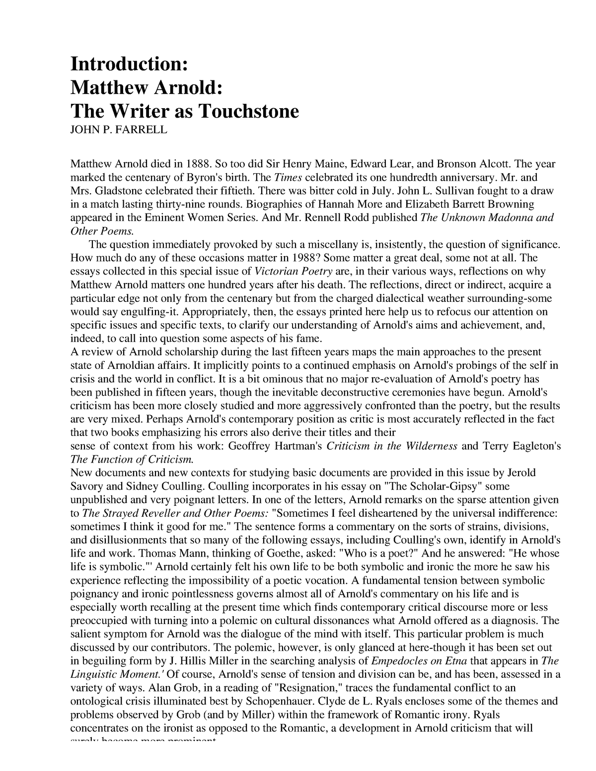 write an essay on arnold's touchstone method