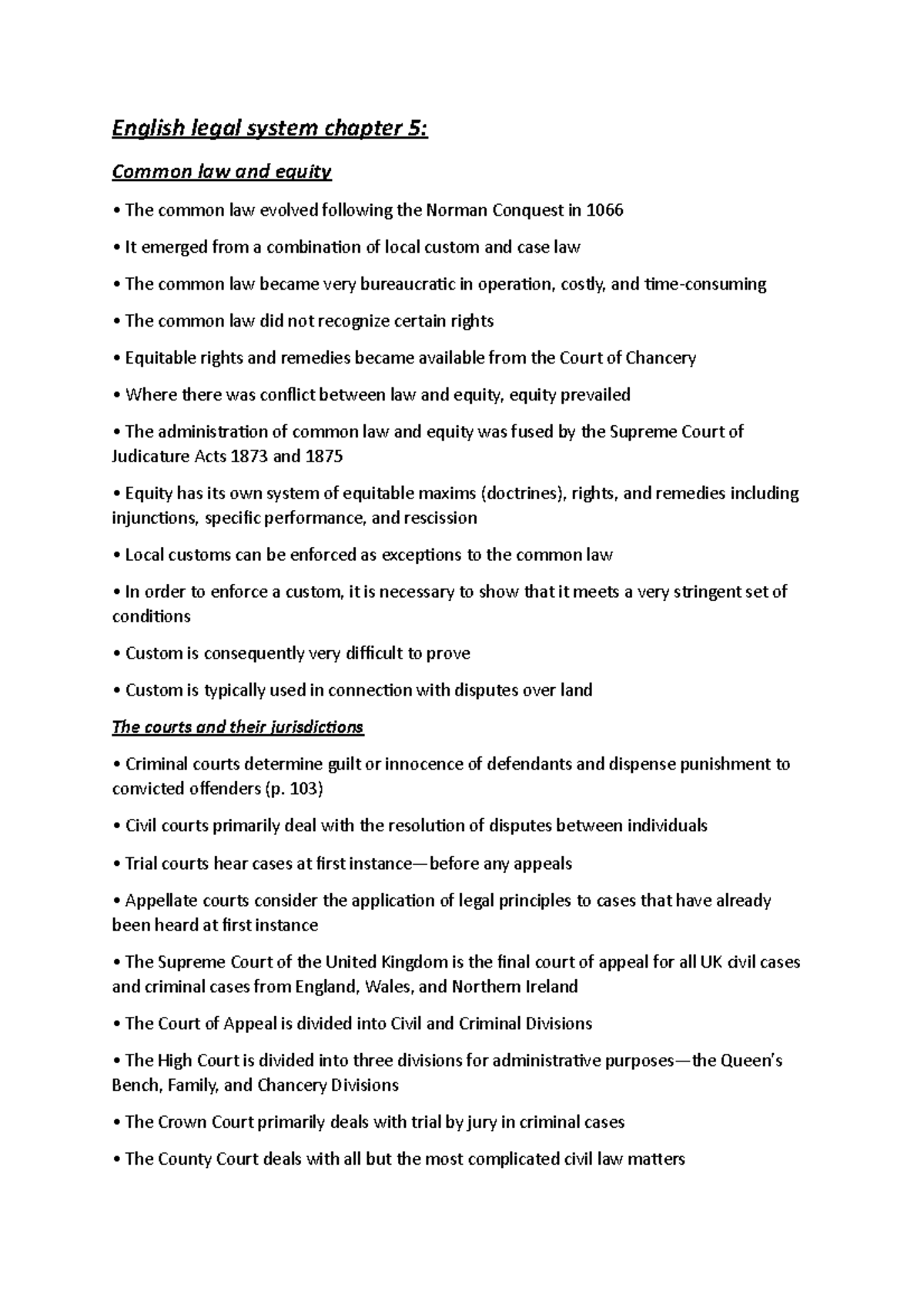 Chapter 5 - hello - English legal system chapter 5: Common law and ...