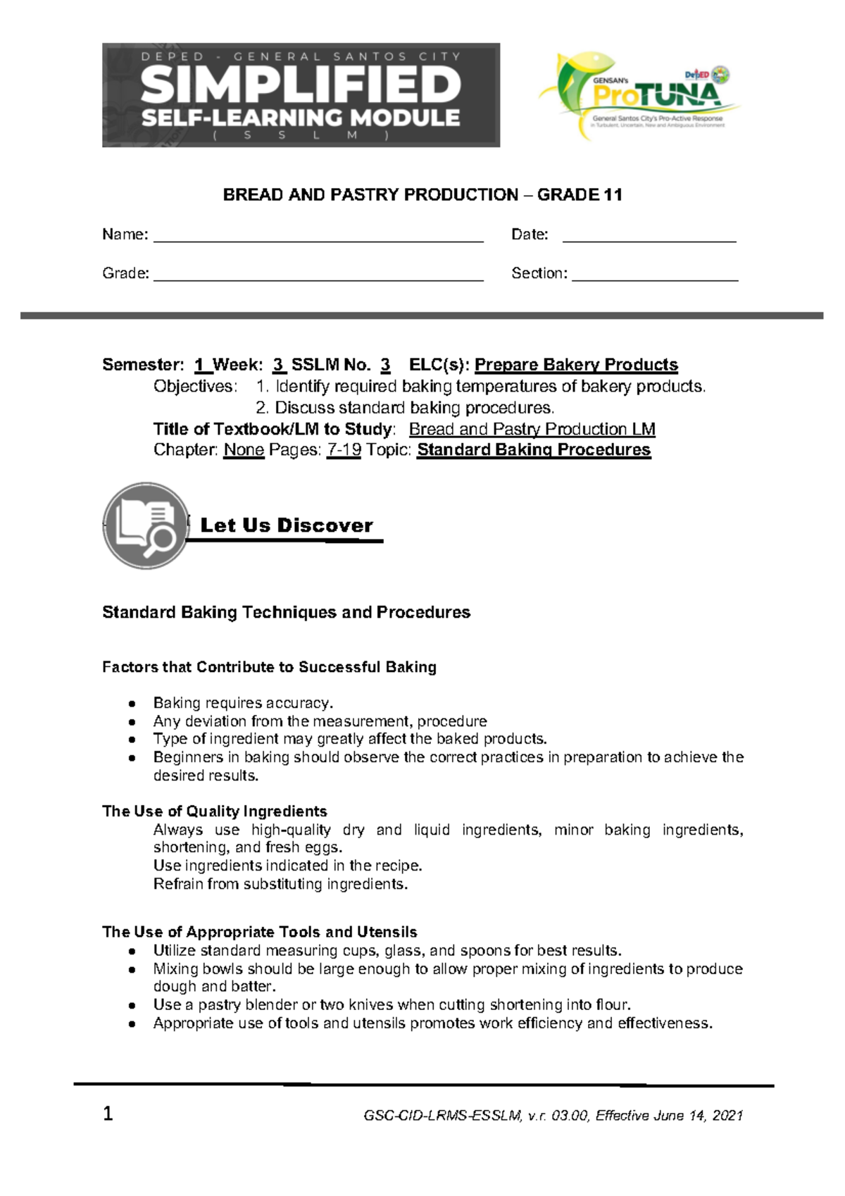 BPP11 SEM 1 SSLM 3 - notes - BREAD AND PASTRY PRODUCTION – GRADE 11 ...
