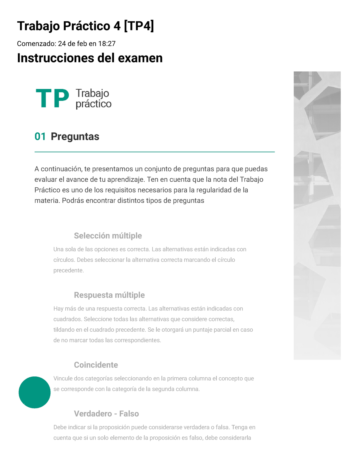 Examen Trabajo Práctico 4 [TP4] - Trabajo Práctico 4 [TP4] Comenzado ...