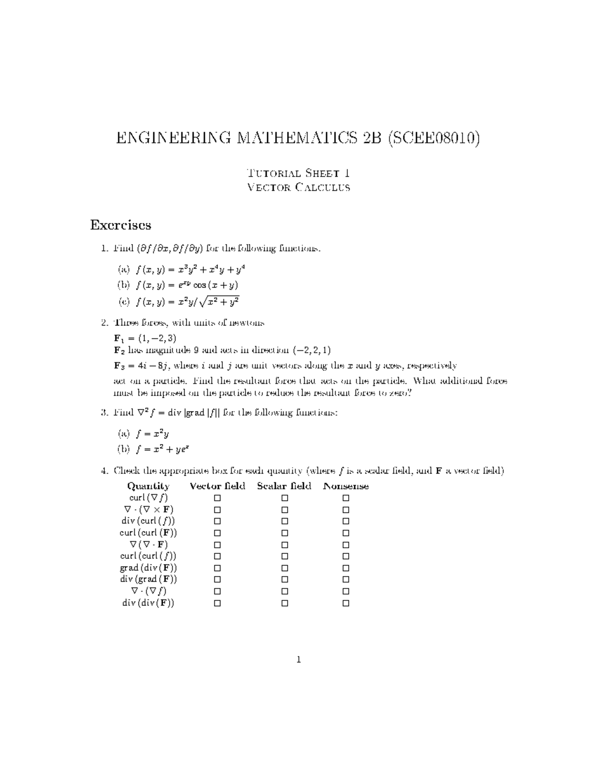 Engineering Mathematics 2B Tutorial Questions and Solutions - - Studocu