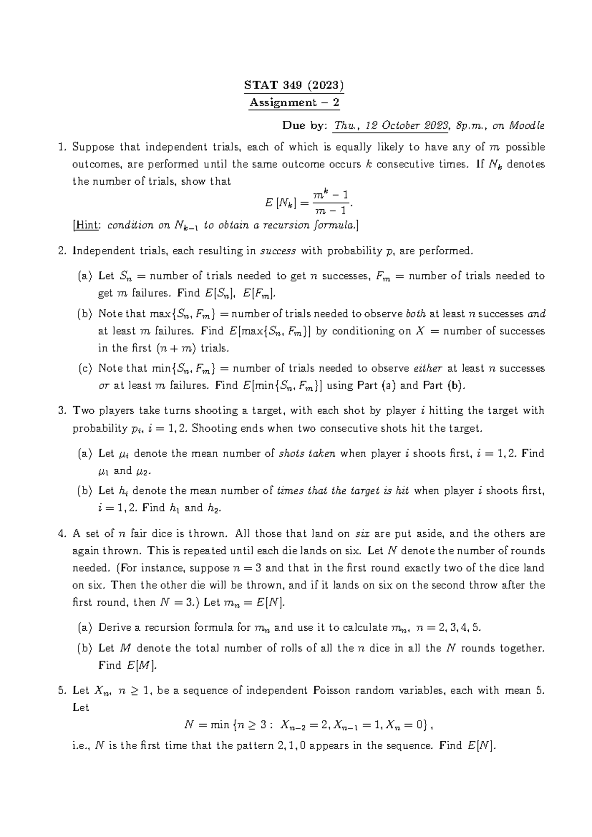 STAT349F23-A2 - answer sheet of assigment 2x - STAT 349 (2023 ...