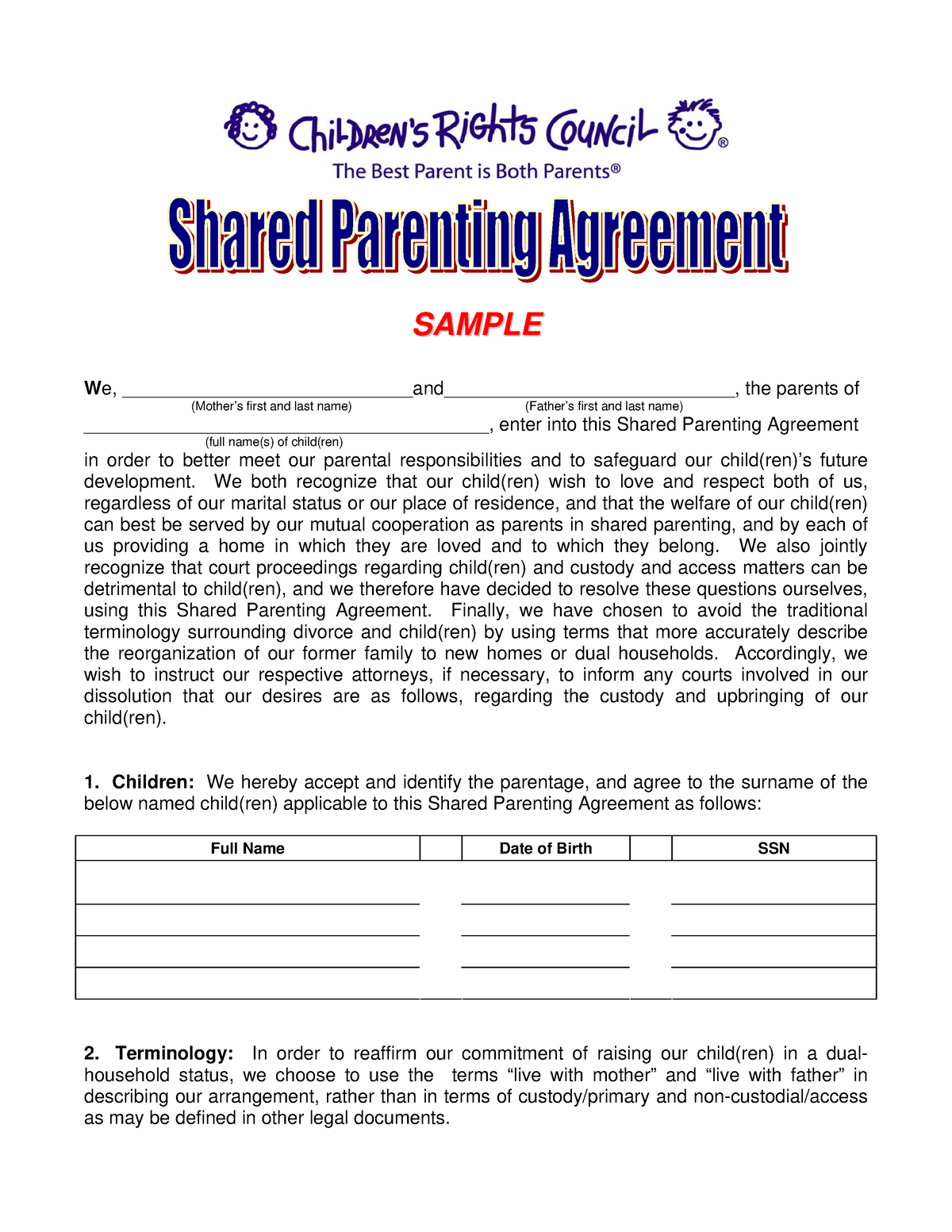 Parenting Agreement Childcare agreement form assignment