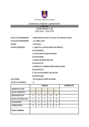 Junction Capacity Level Of Service Study Lab Report Level 2b Studocu
