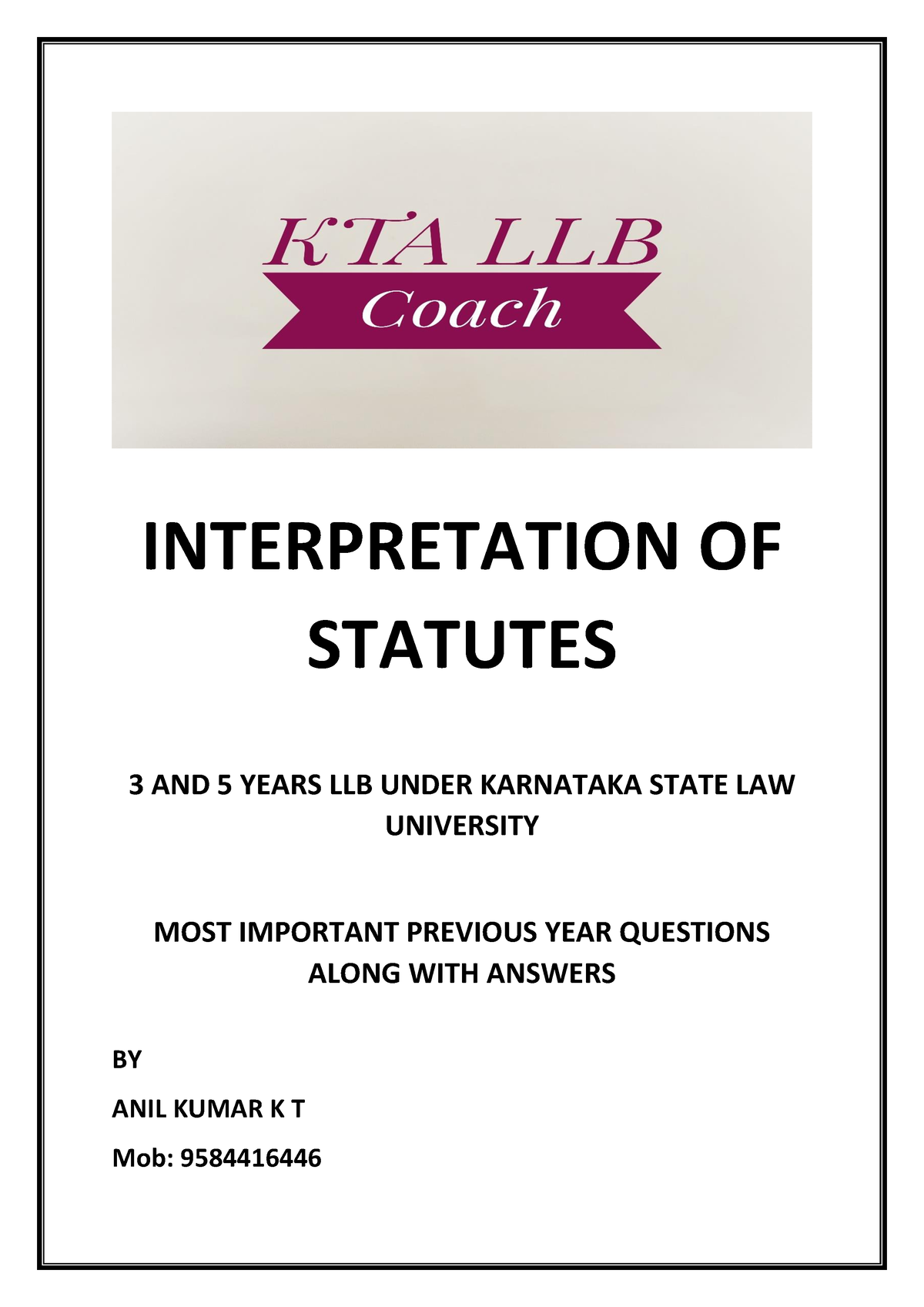 Intrepretation Of Statutes KSLU Notes Final - INTERPRETATION OF ...