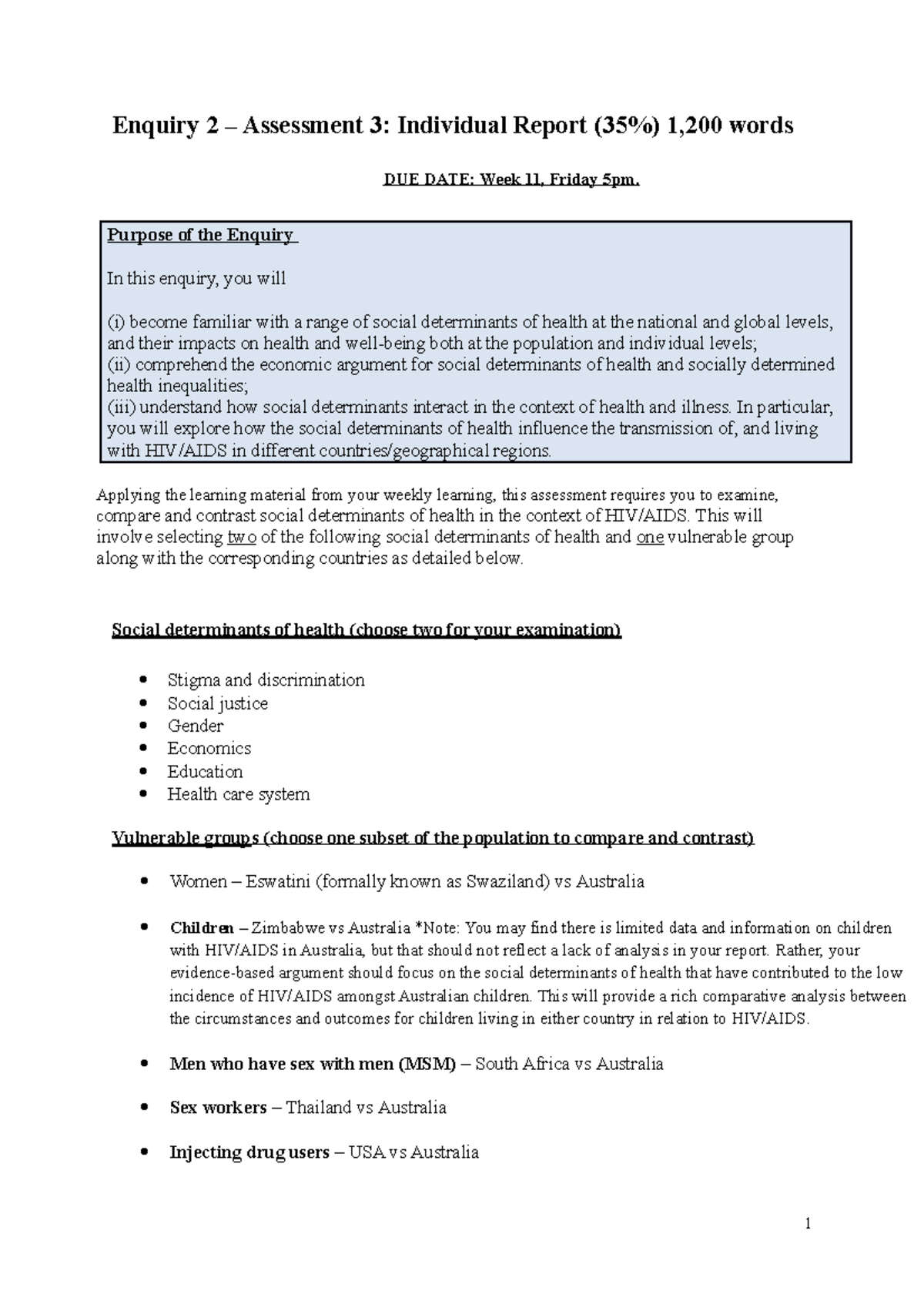 SDH Enquiry 2 Assessment 3 Task Structure and Rubric Updated 202103 ...