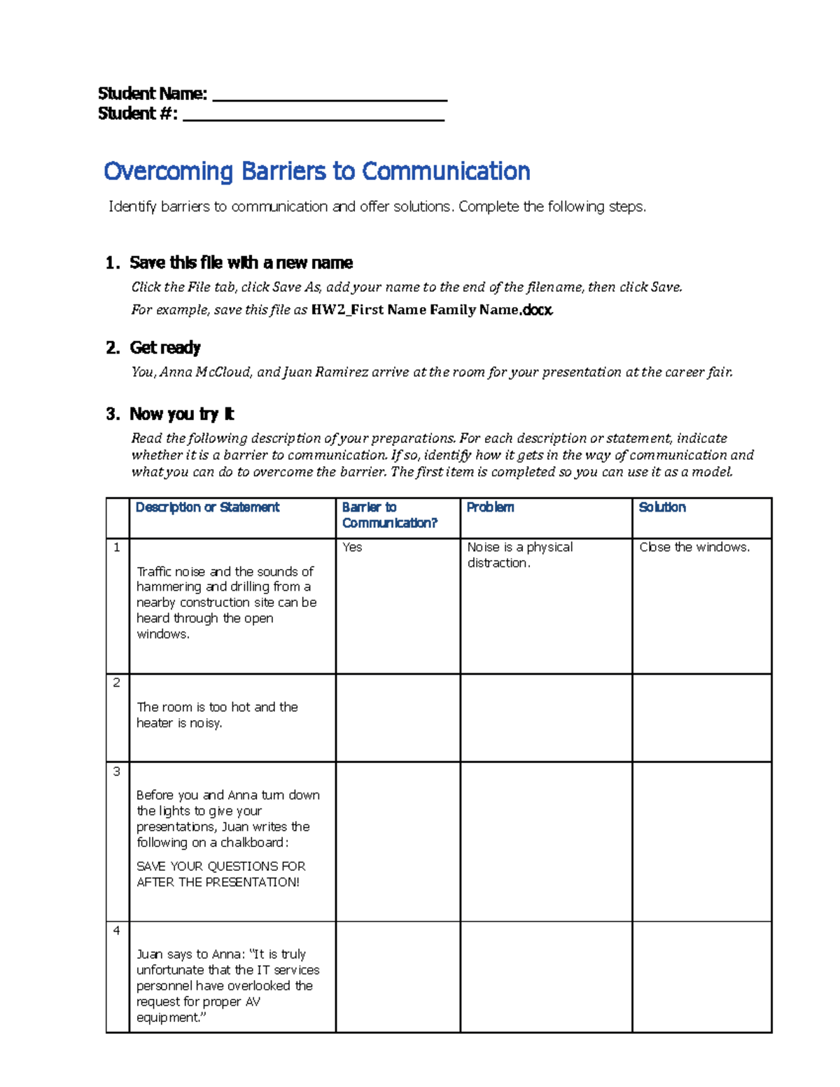 Barriers to comm Worksheet Student Name