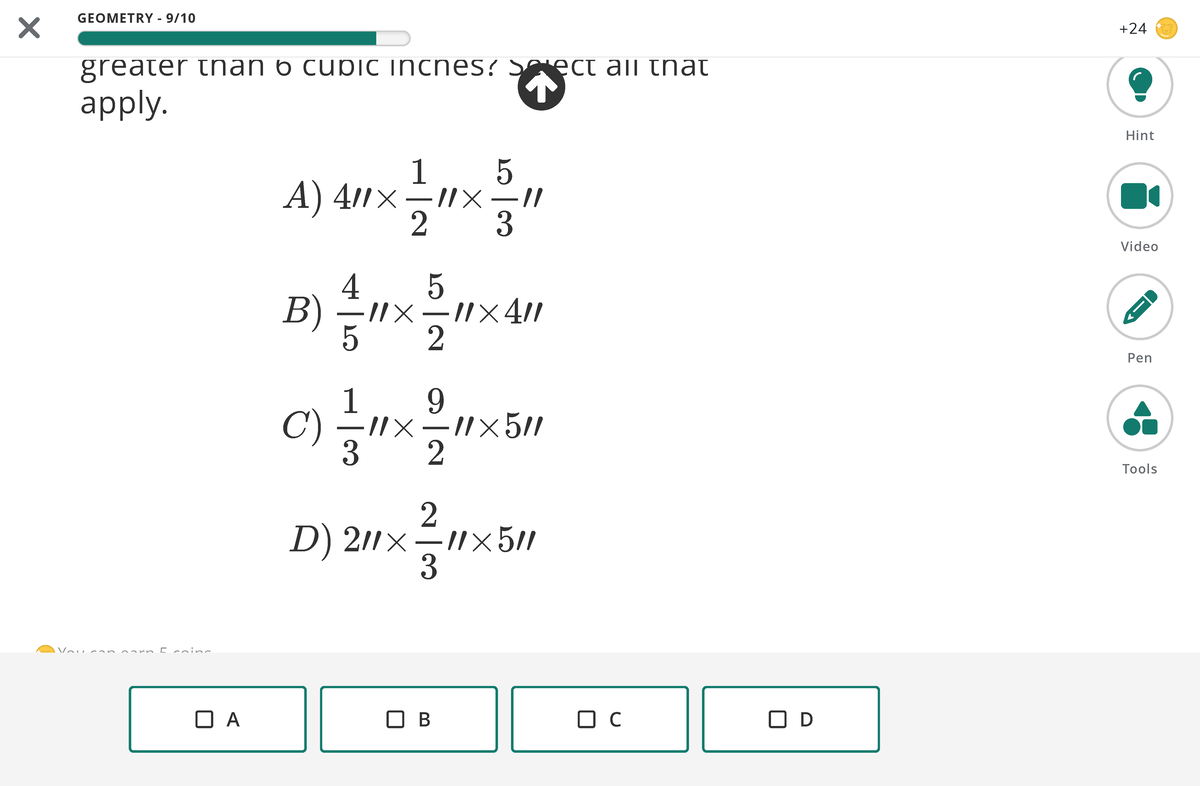 Freckle Student Dashboard 13 - GEOMETRY - 9/ 24 A B C D Hint Video Pen ...