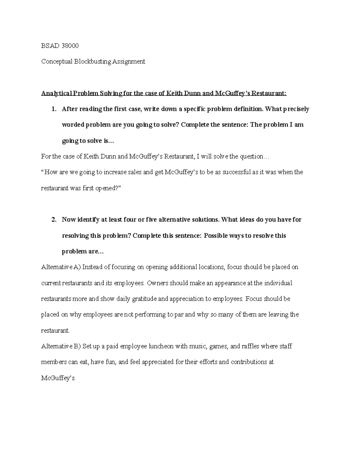 BSAD 38000 - Conceptual Blockbusting Case Study Assignment - BSAD 38000 ...