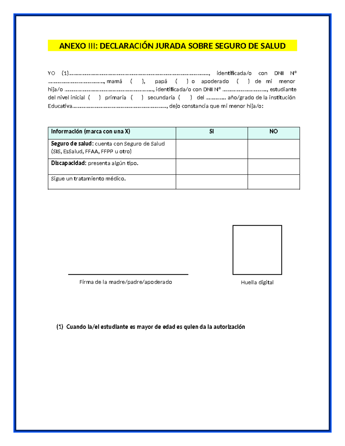 Anexo III Declaracion Jurada Sobre Seguro DE Salud - ANEXO III ...