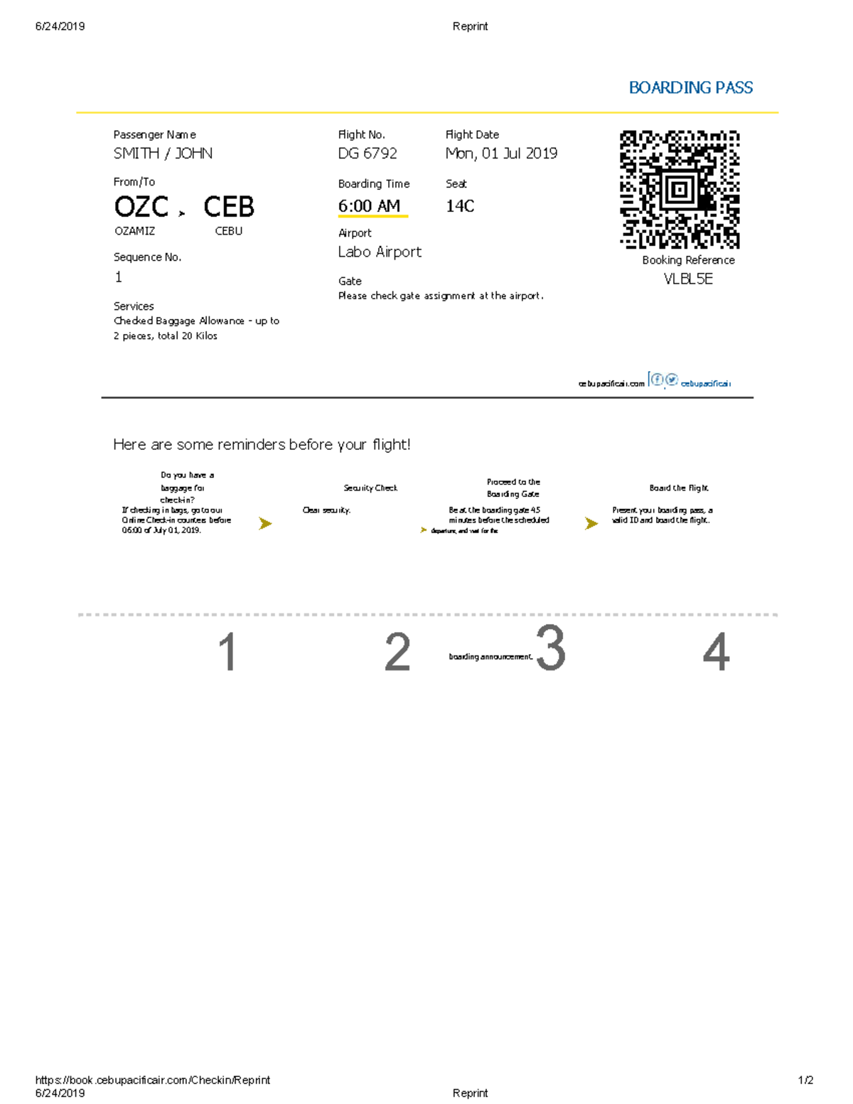 Plane ticket template 08 - 6/24/2019 Reprint BOARDING PASS Passenger