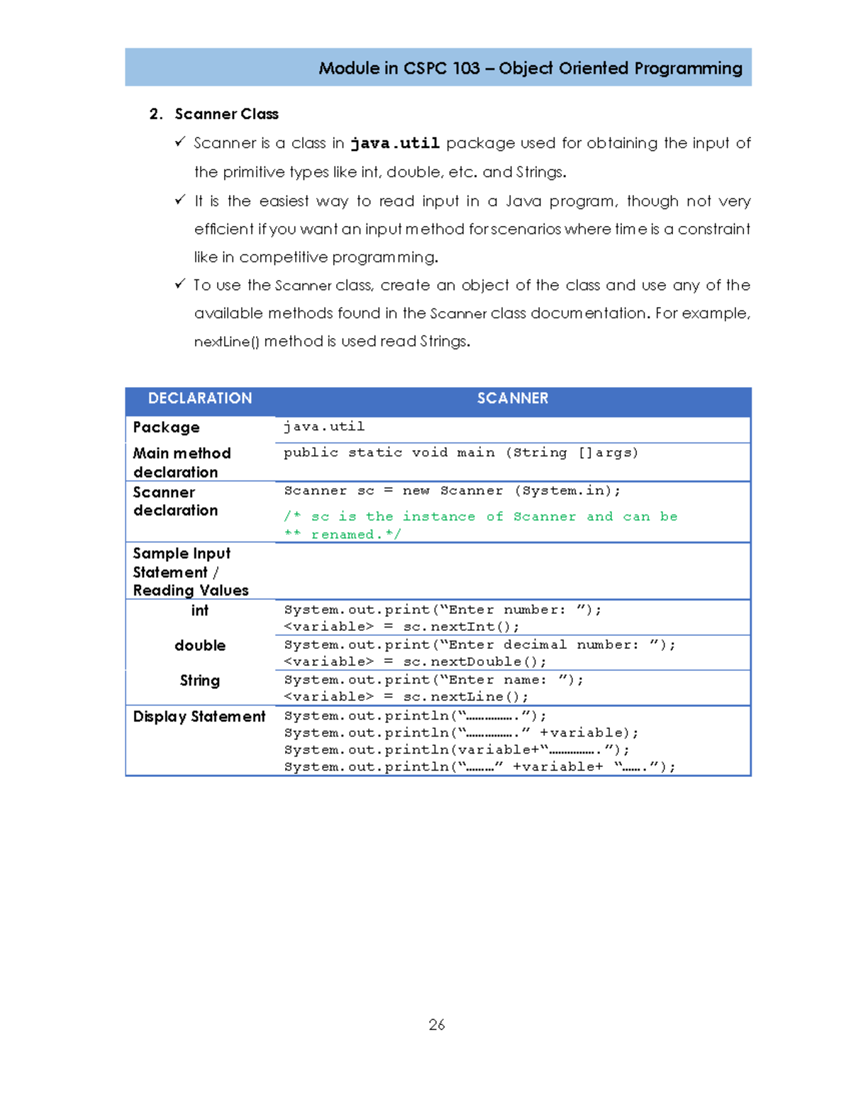 Lesson 11 - 2. Scanner Class Scanner is a class in java package used ...