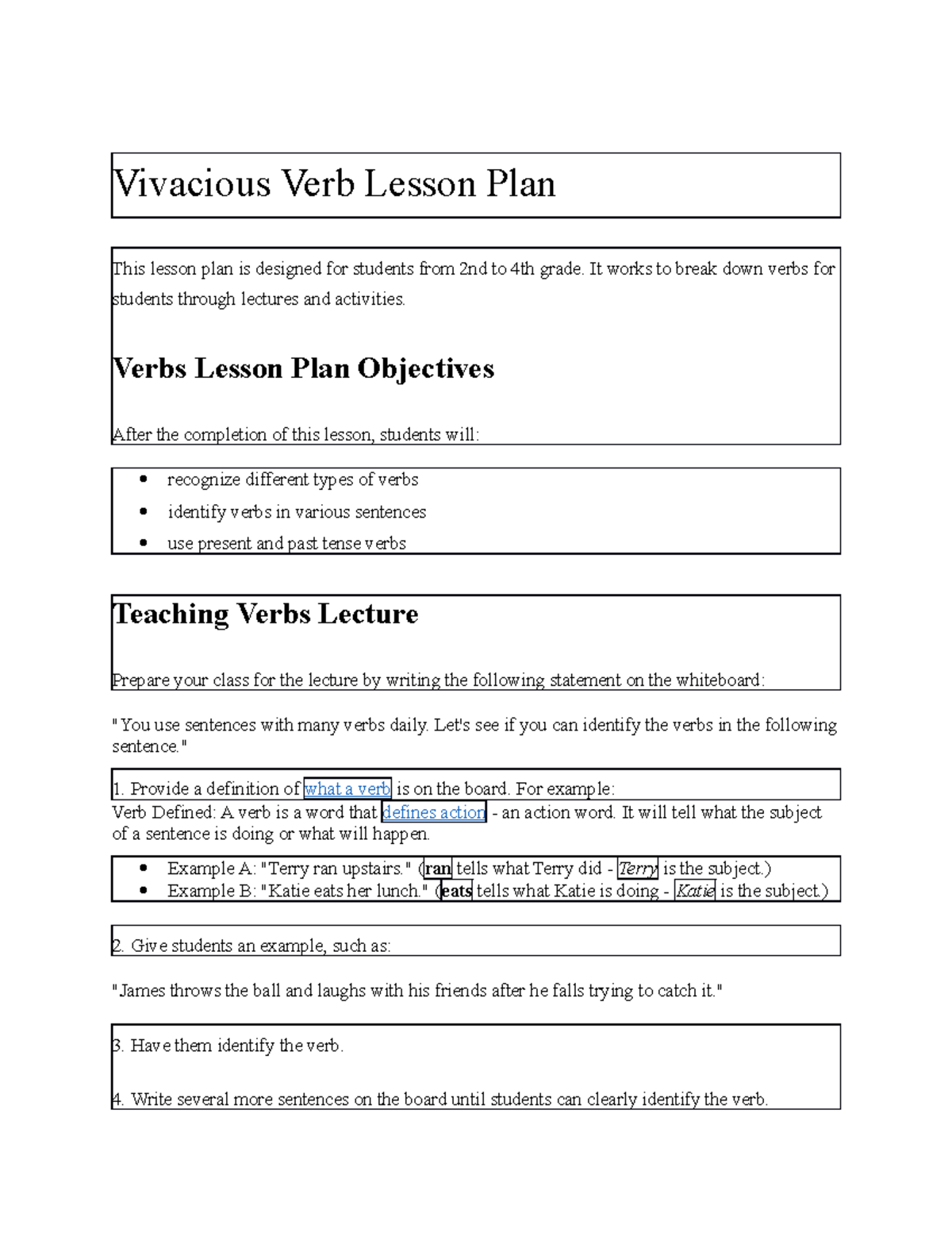 Verb Lesson Plan Still Bachelor of Science in Hospitality Management UCC Studocu
