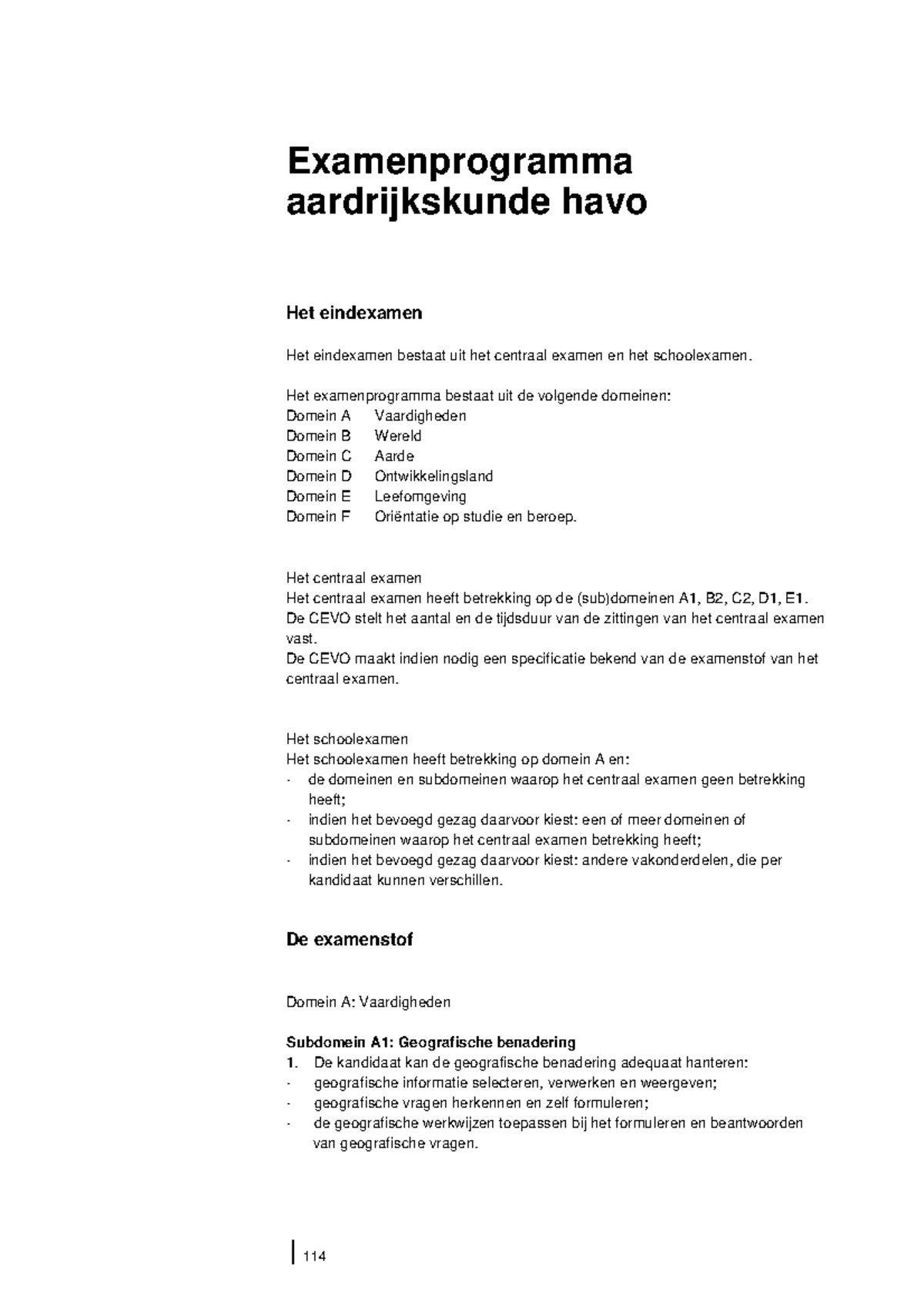 Aardrijkskunde Havo, Examen Stof 2021 - 114 Examenprogramma ...