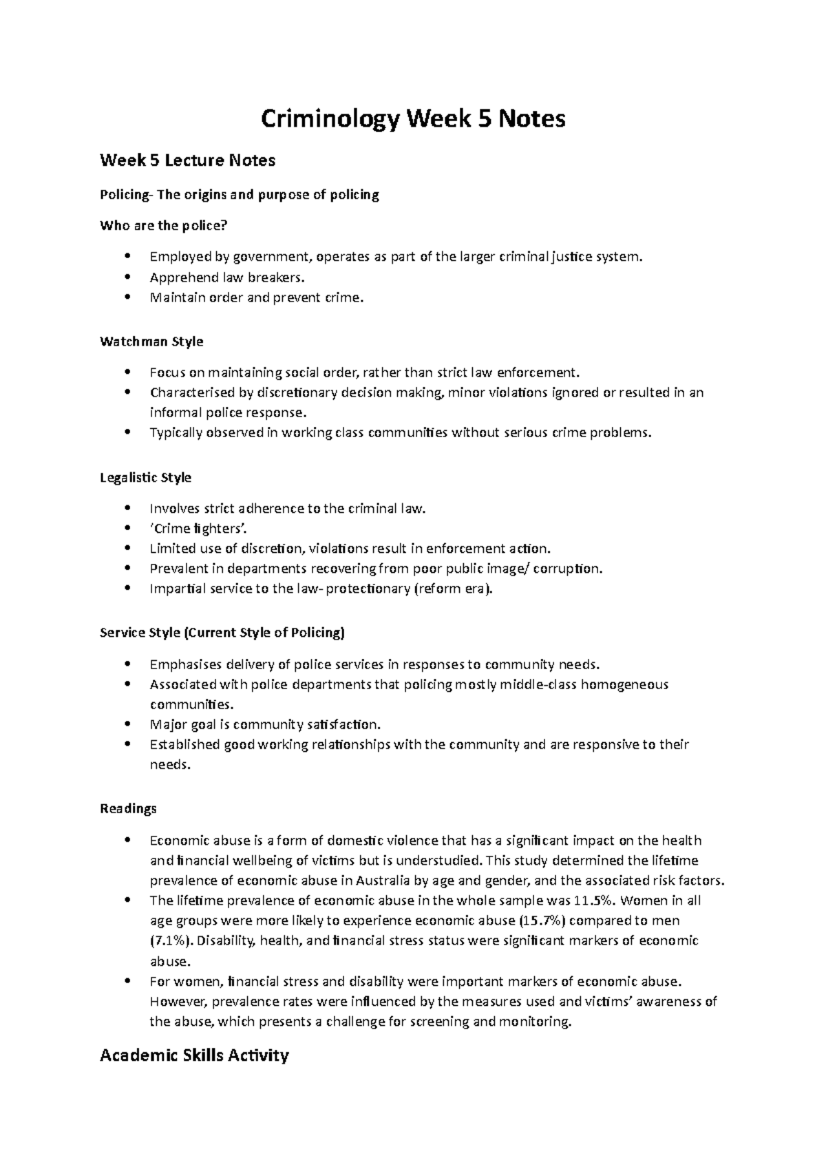 Criminology Week 5 Notes - Criminology Week 5 Notes Week 5 Lecture ...