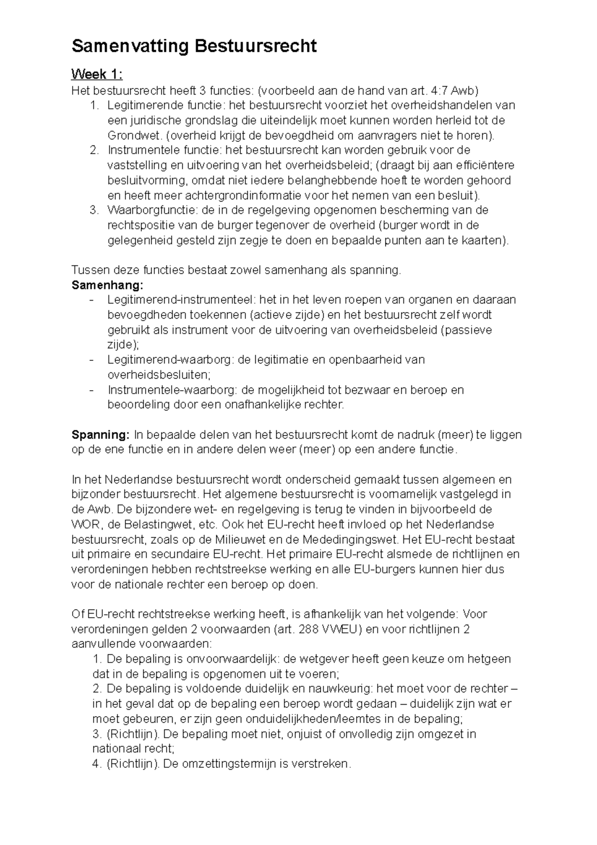 Samenvatting week 1 Bestuursrecht in de sociale rechtsstaat Grondslagen, begrippen, normering Samenvatting week 1 Bestuursrecht in de sociale rechtsstaat Grondslagen, begrippen, normering