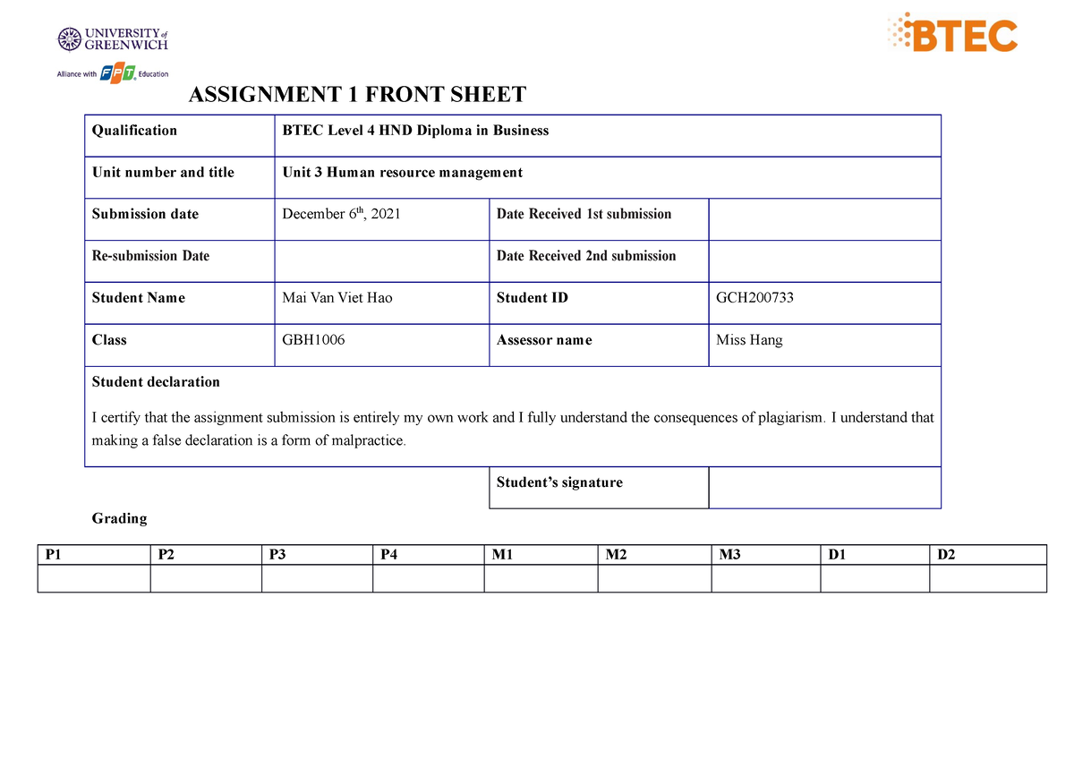 human resource management level 4 assignment