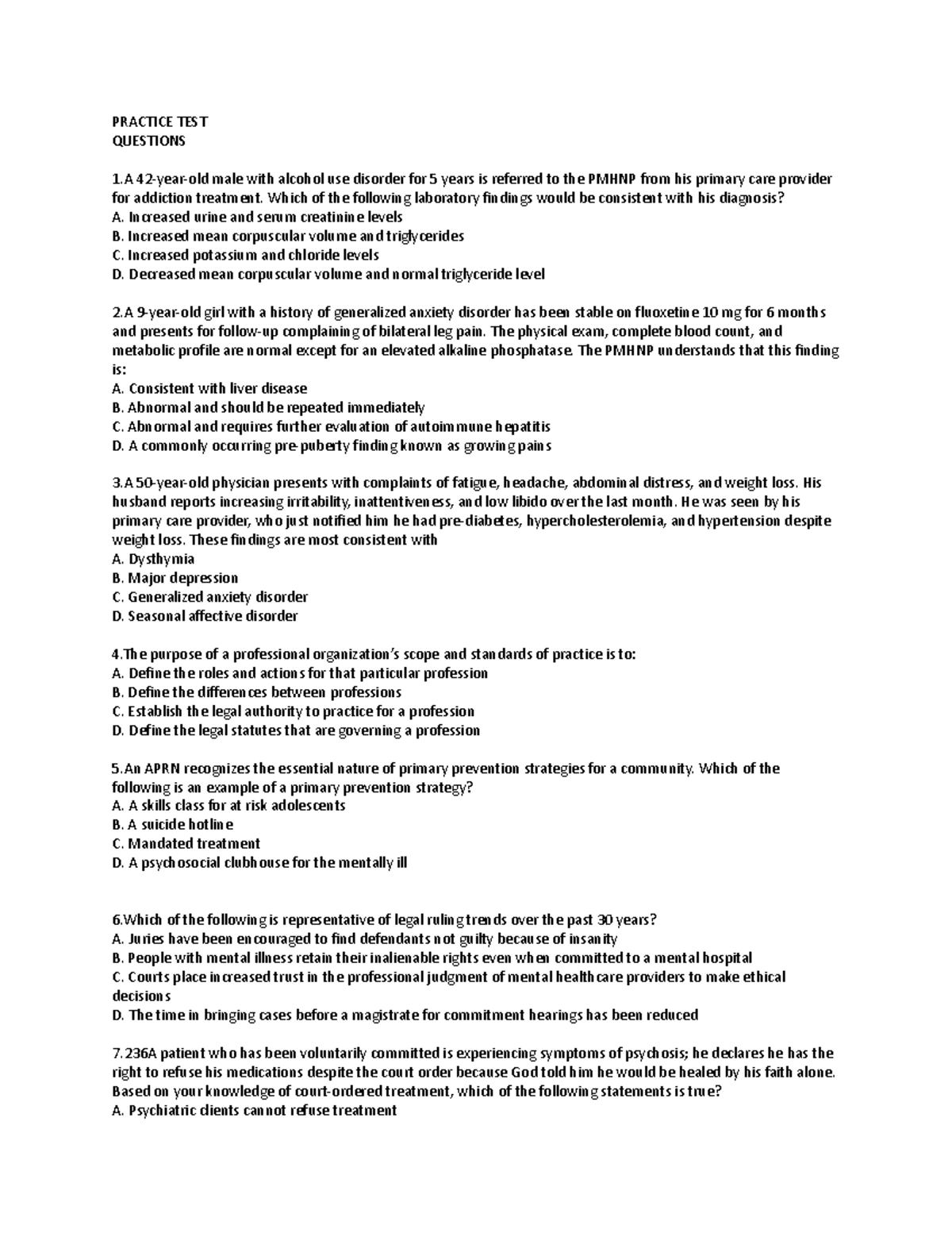 Practice TEST test answers midterm PRACTICE TEST QUESTIONS 1 42