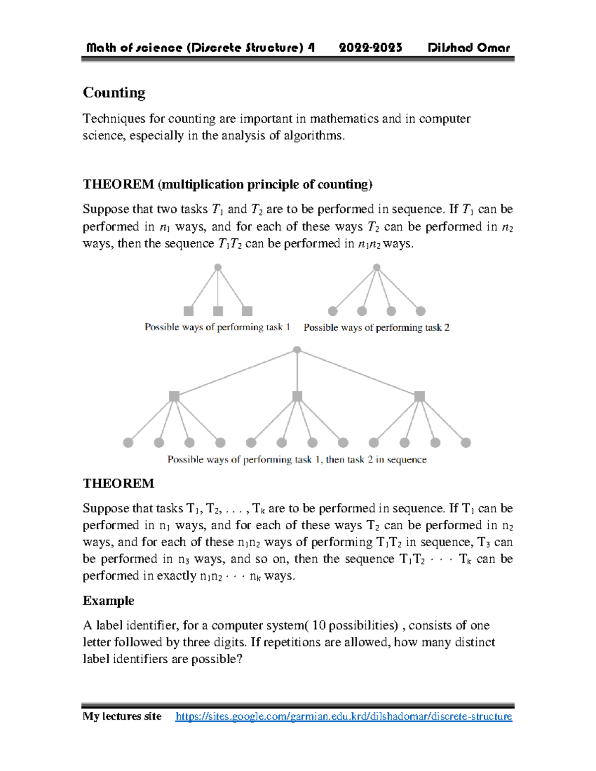 Discrete Structure 4 - Department of Computer Science - Counting ...