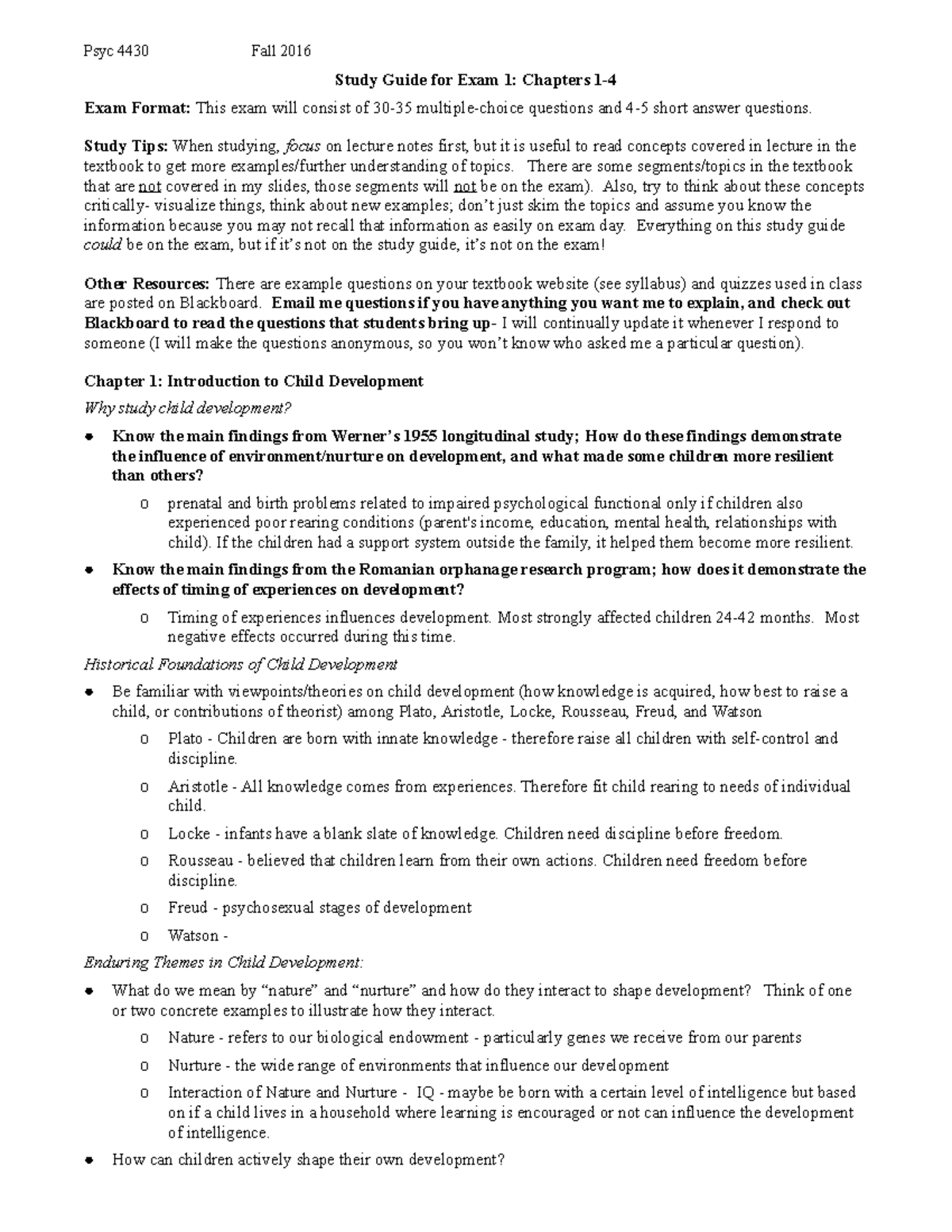 Study Guide 1- Infant and - Study Guide for Exam 1: Chapters 1- Exam ...