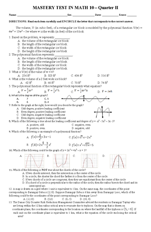 First Periodical TEST IN MATH 10 - ####### FIRST PERIODICAL TEST IN ...