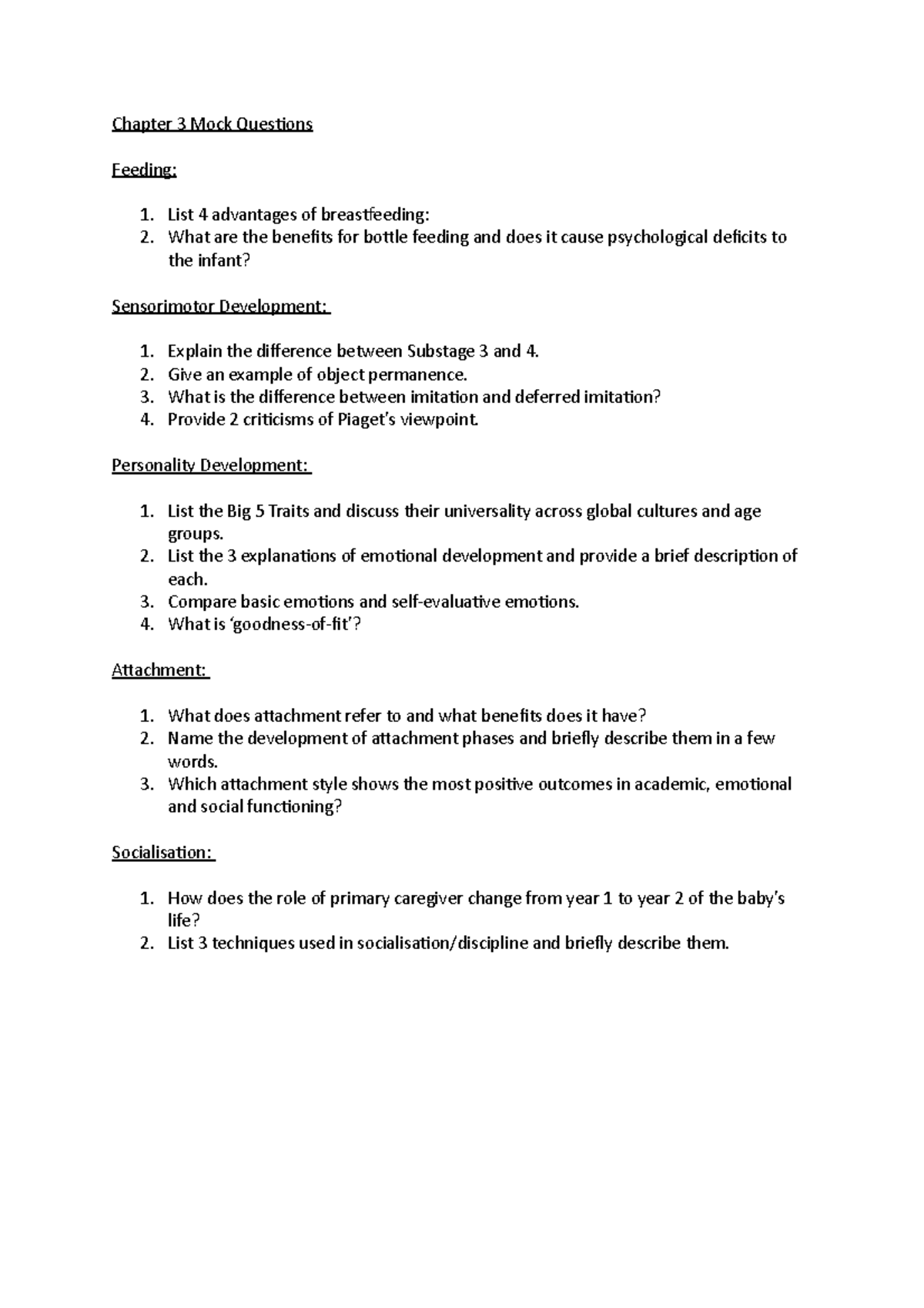 Chapter 3 Mock Questions Chapter 3 Mock Questions Feeding List 4