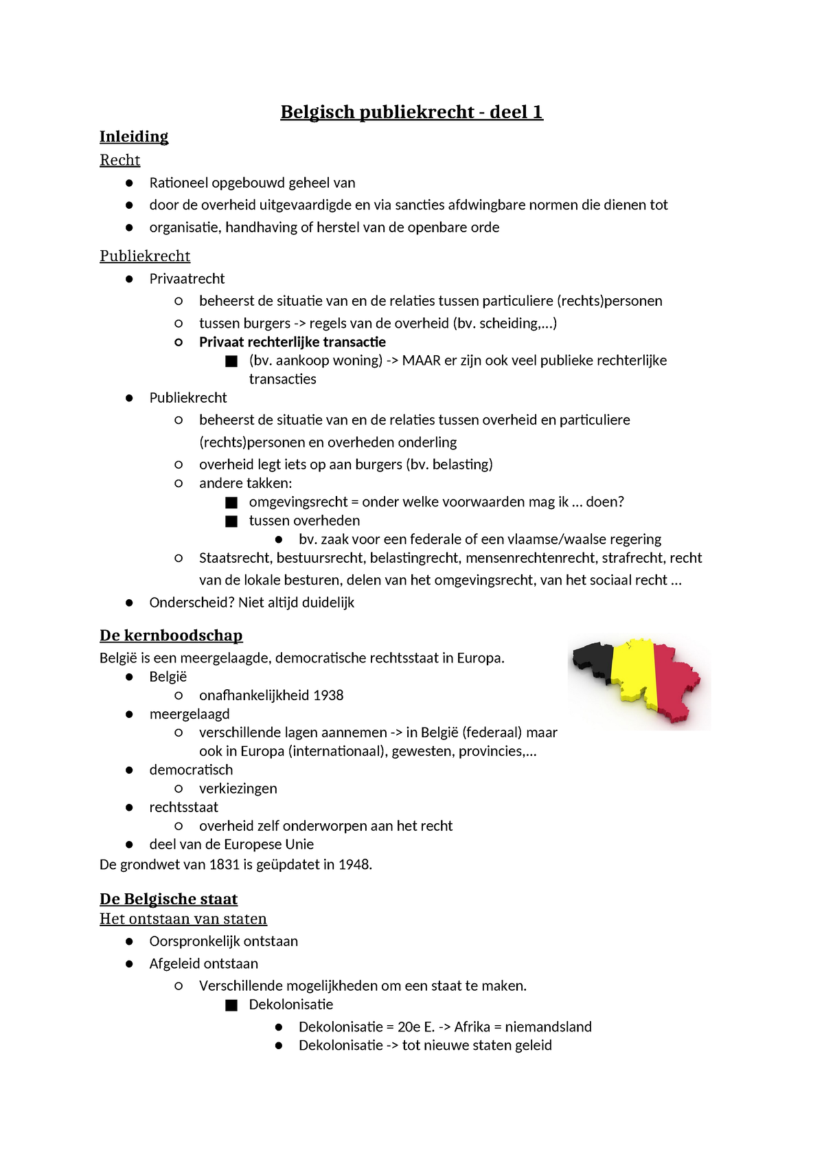 Samenvatting Powerpoint 1 - Belgisch Publiekrecht - Deel 1 Inleiding ...