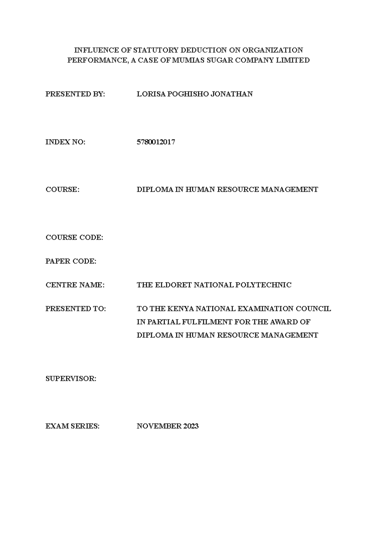 Statutory Deductions Jonah INFLUENCE OF STATUTORY DEDUCTION ON